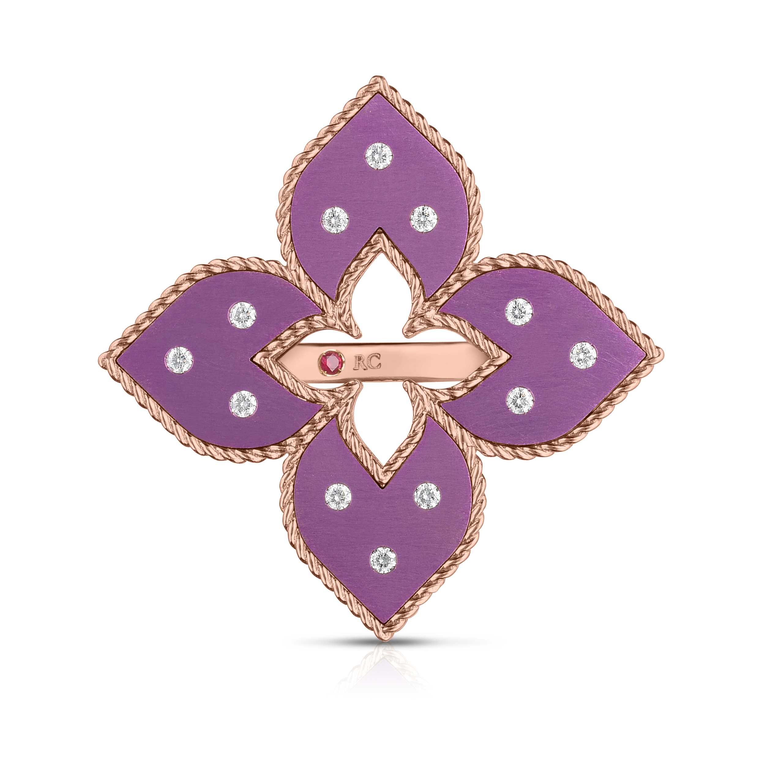 18k Rose Gold Venetian Princess Medium Diamond & Purple Titanium Flower Ring