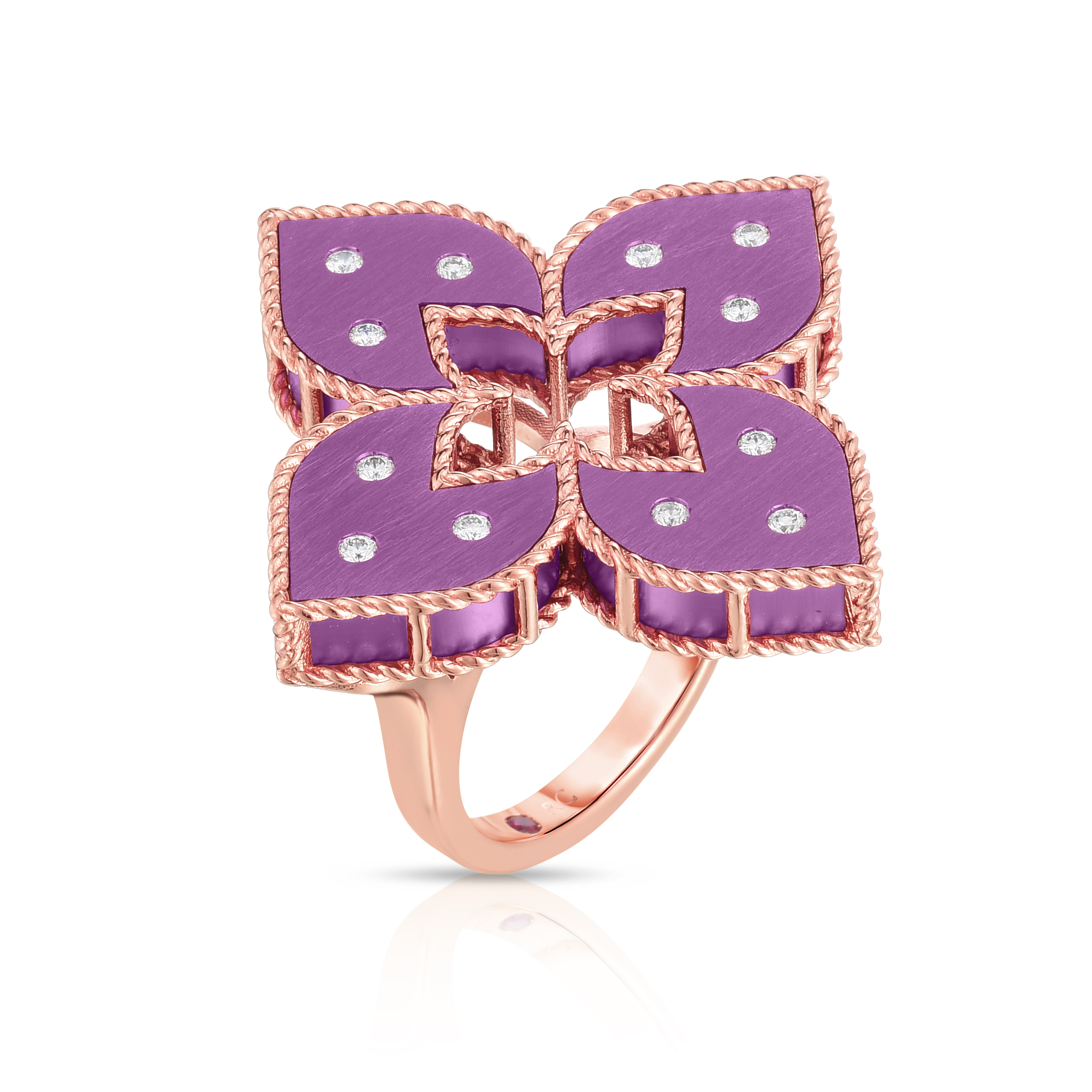 18k Rose Gold Venetian Princess Medium Diamond & Purple Titanium Flower Ring