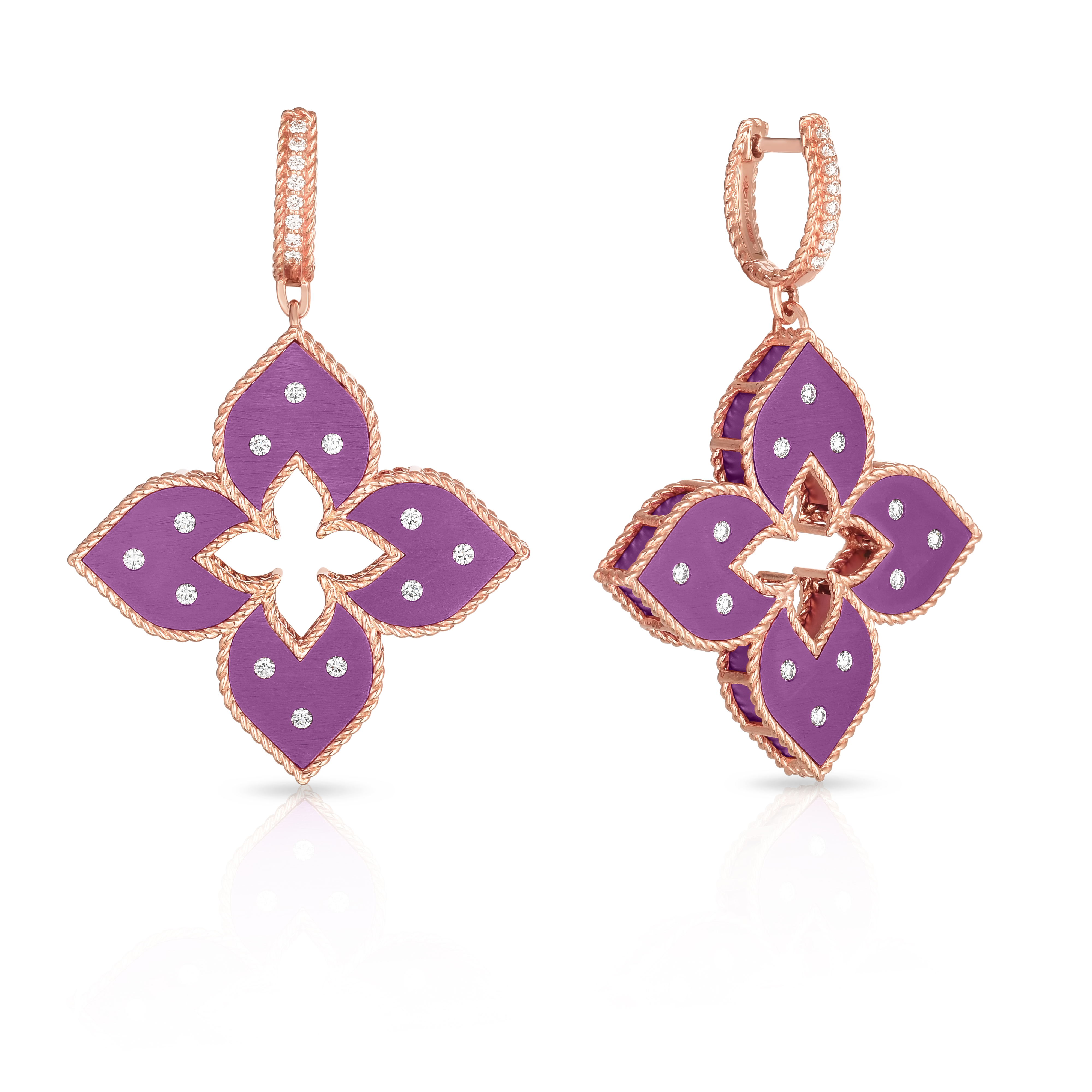 18k Rose Gold Venetian Princess Medium Diamond & Purple Titanium Flower Earrings