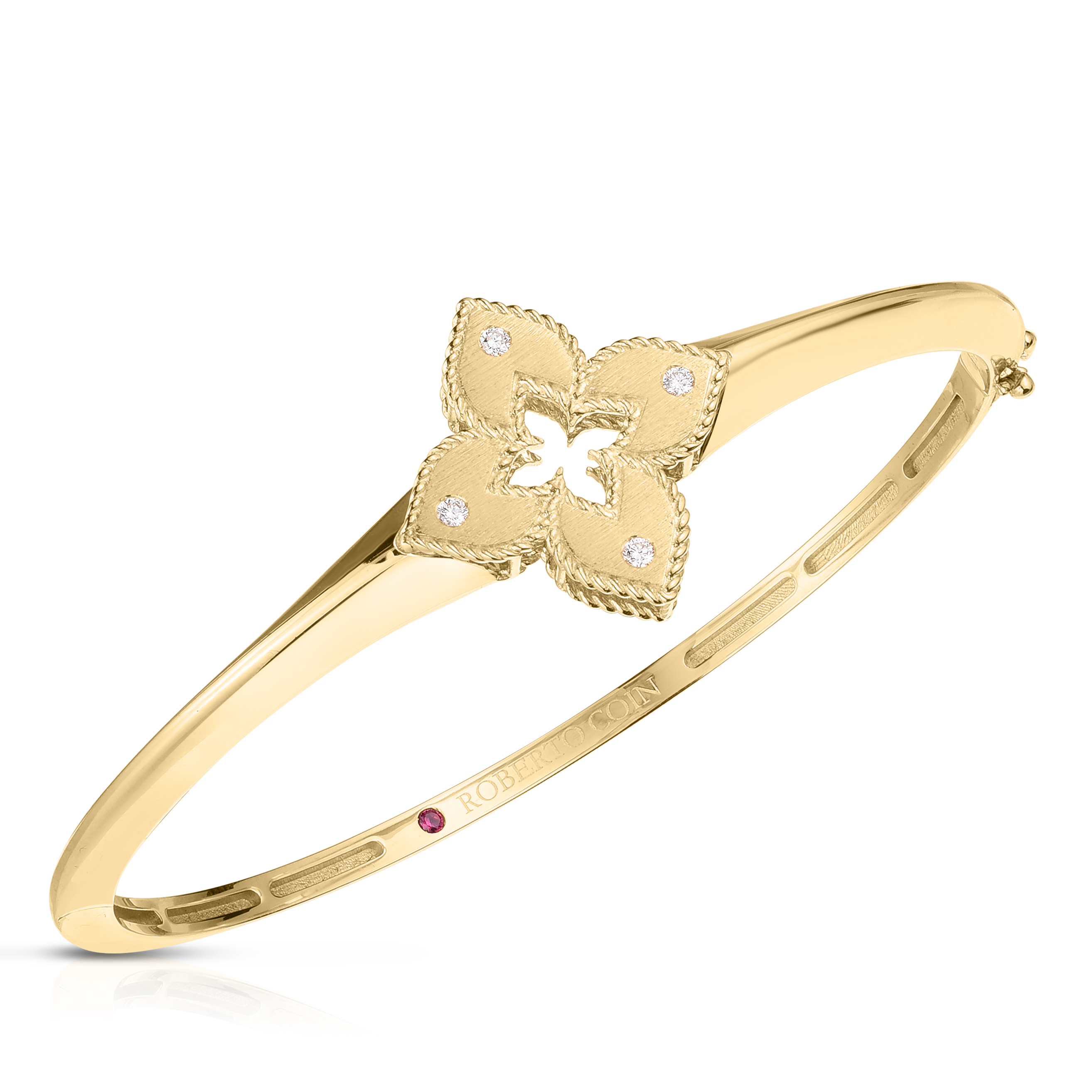 18k Yellow Gold Venetian Princess Diamond Flower Knife Edge Bangle