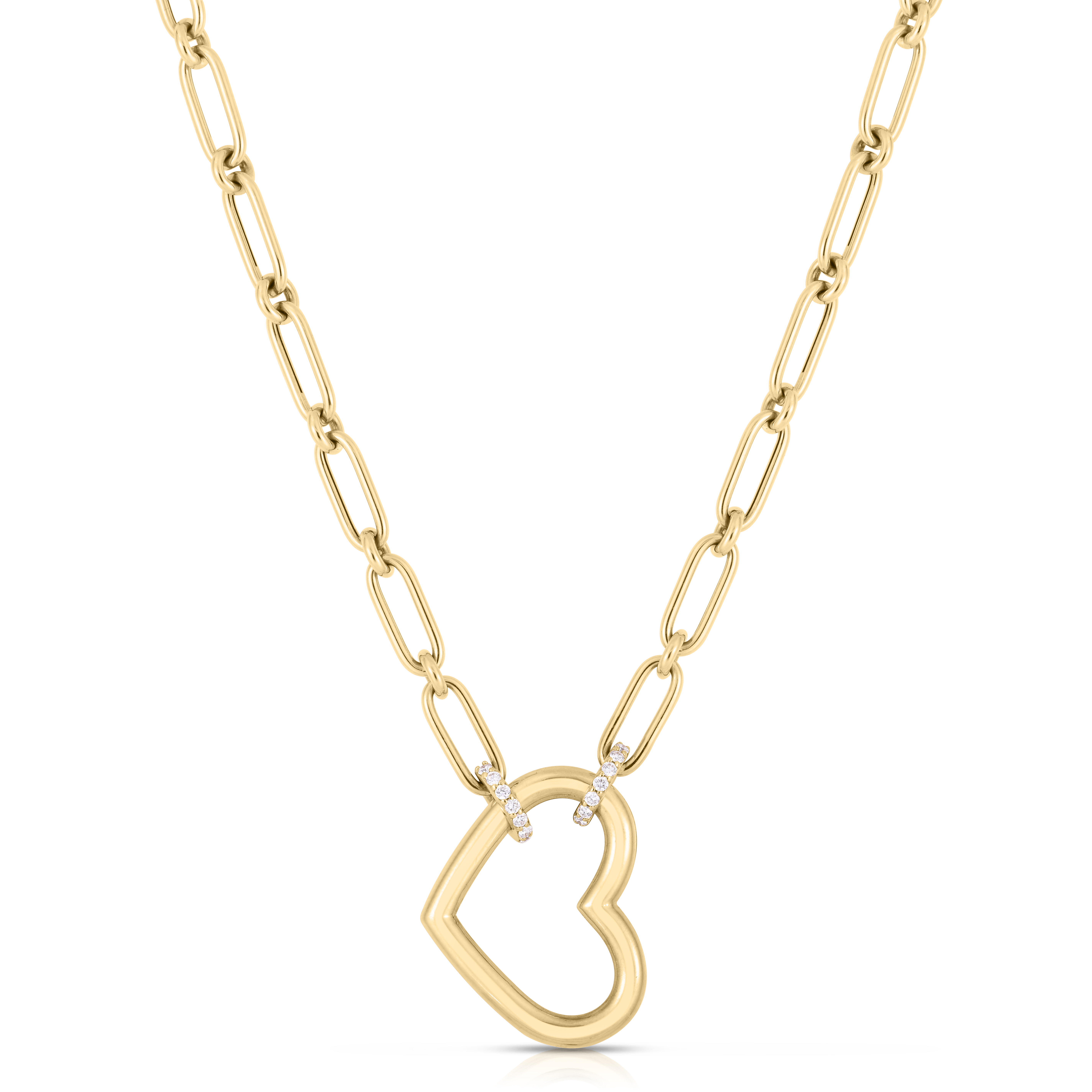 18k Yellow Gold Cialoma Dangle Diamond Accent Open Heart Necklace