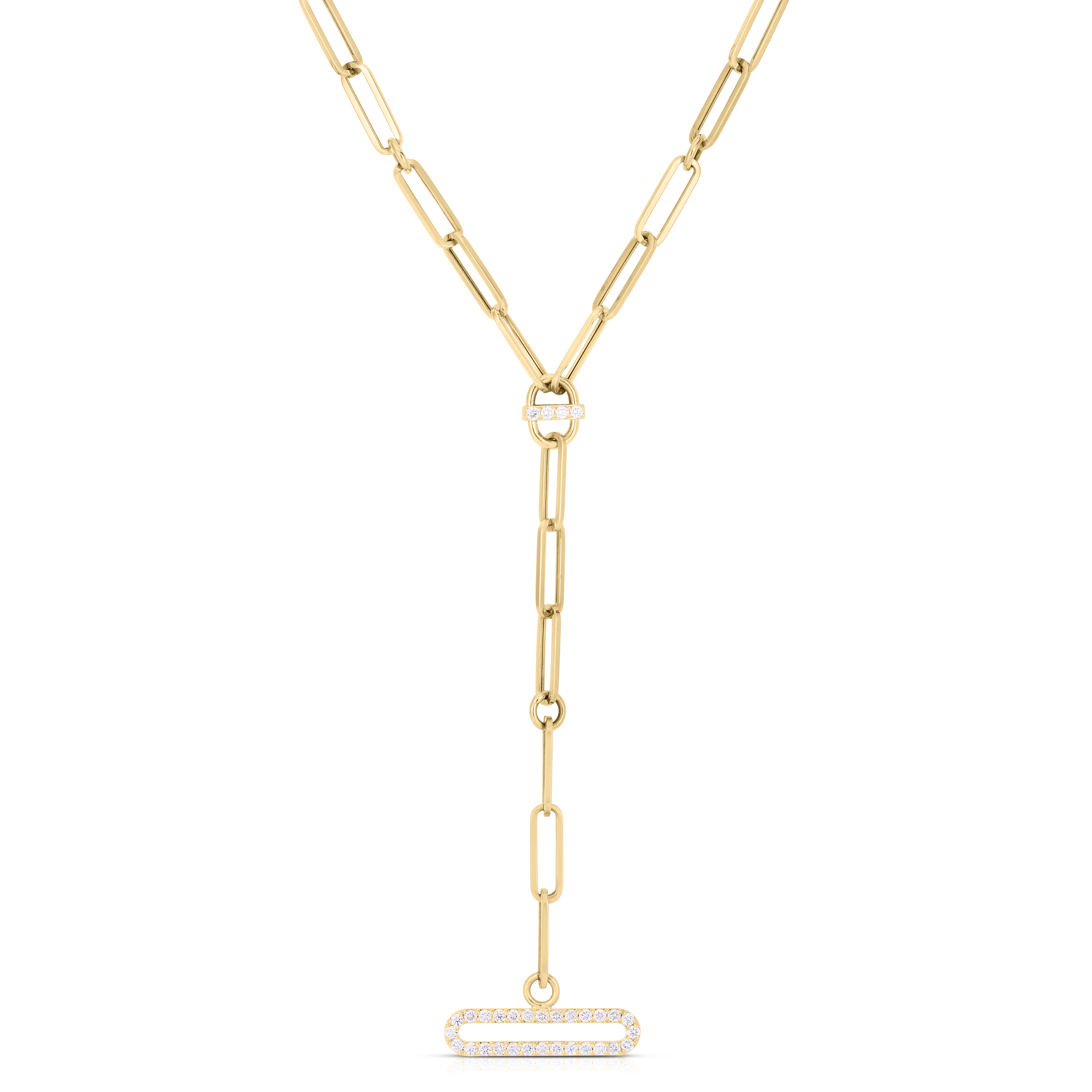18k Yellow Designer Gold Paperclip Diamond Dangle Necklace