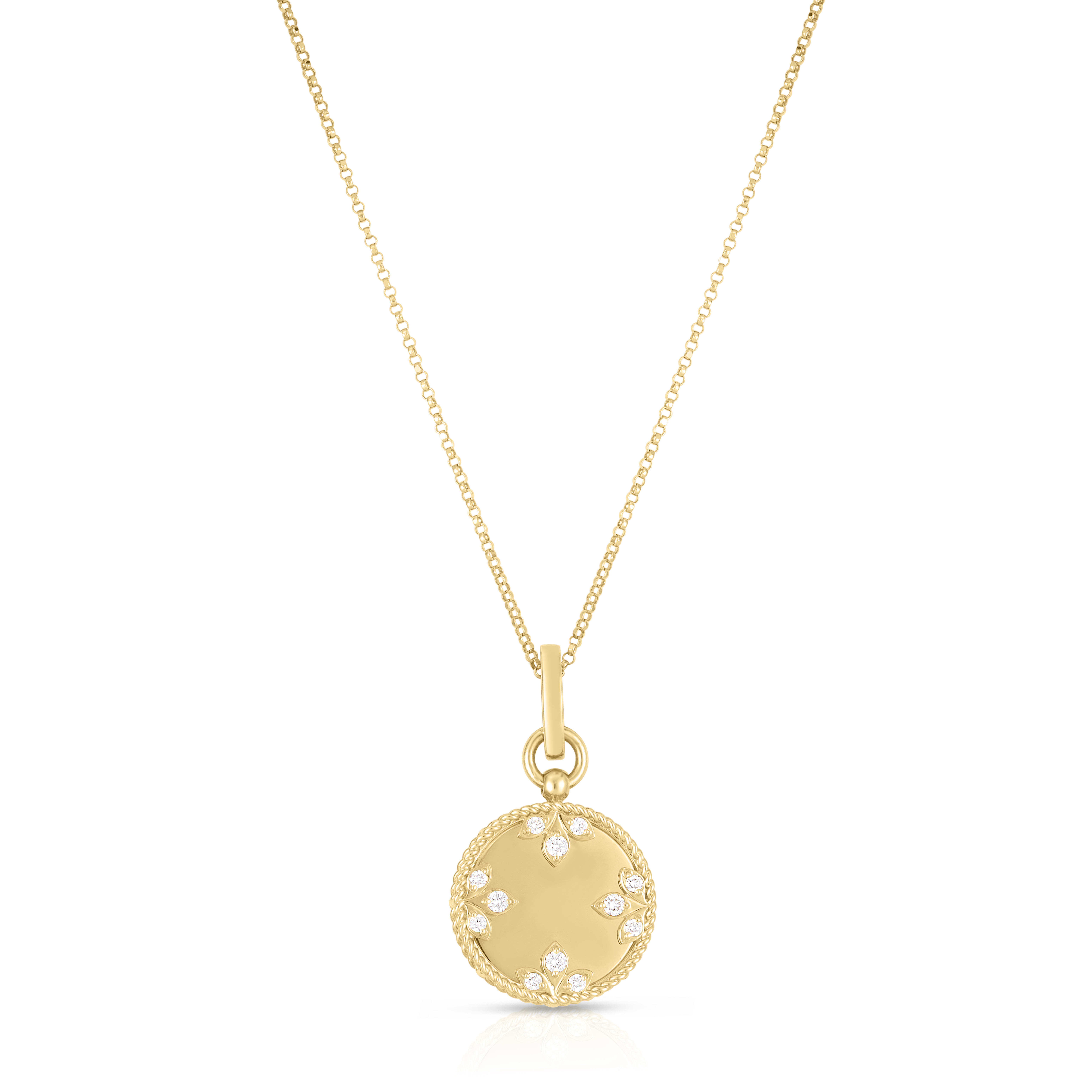 18k Yellow Gold Venetian Medallions Small Diamond Necklace