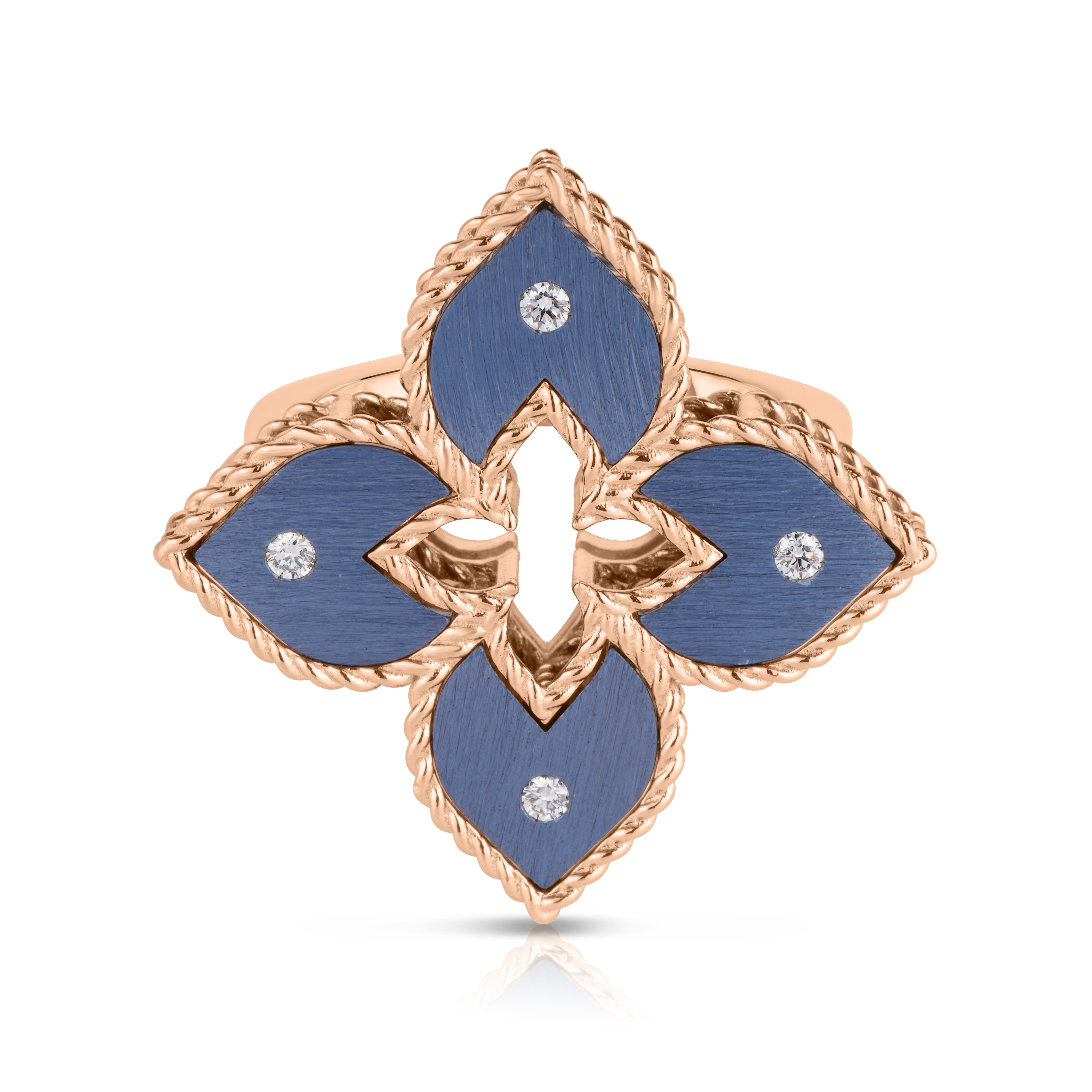 18k Rose Gold Venetian Princess Small Diamond & Blue Titanium Flower Ring
