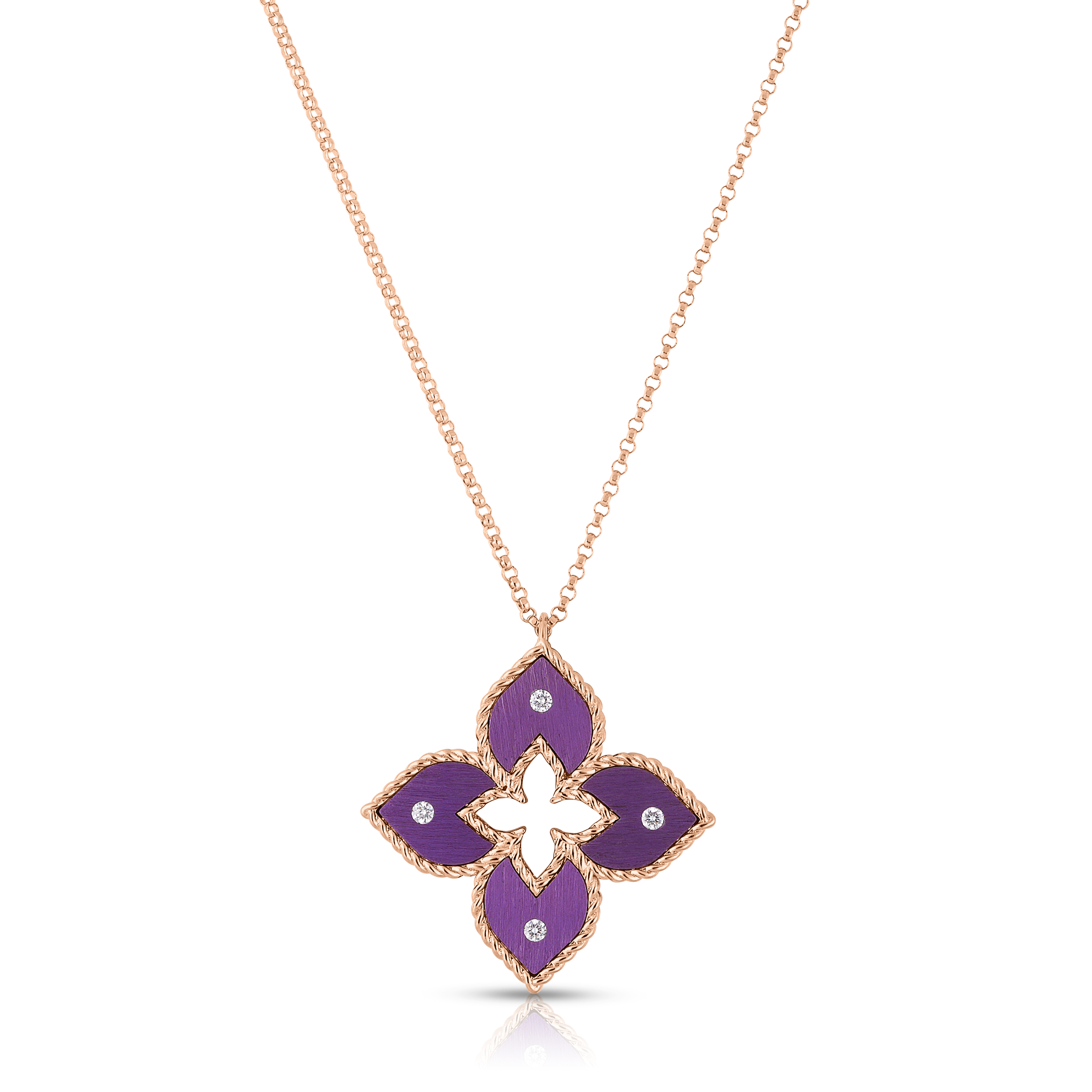 18k Rose Gold Venetian Princess Small Diamond & Purple Titanium Flower Necklace