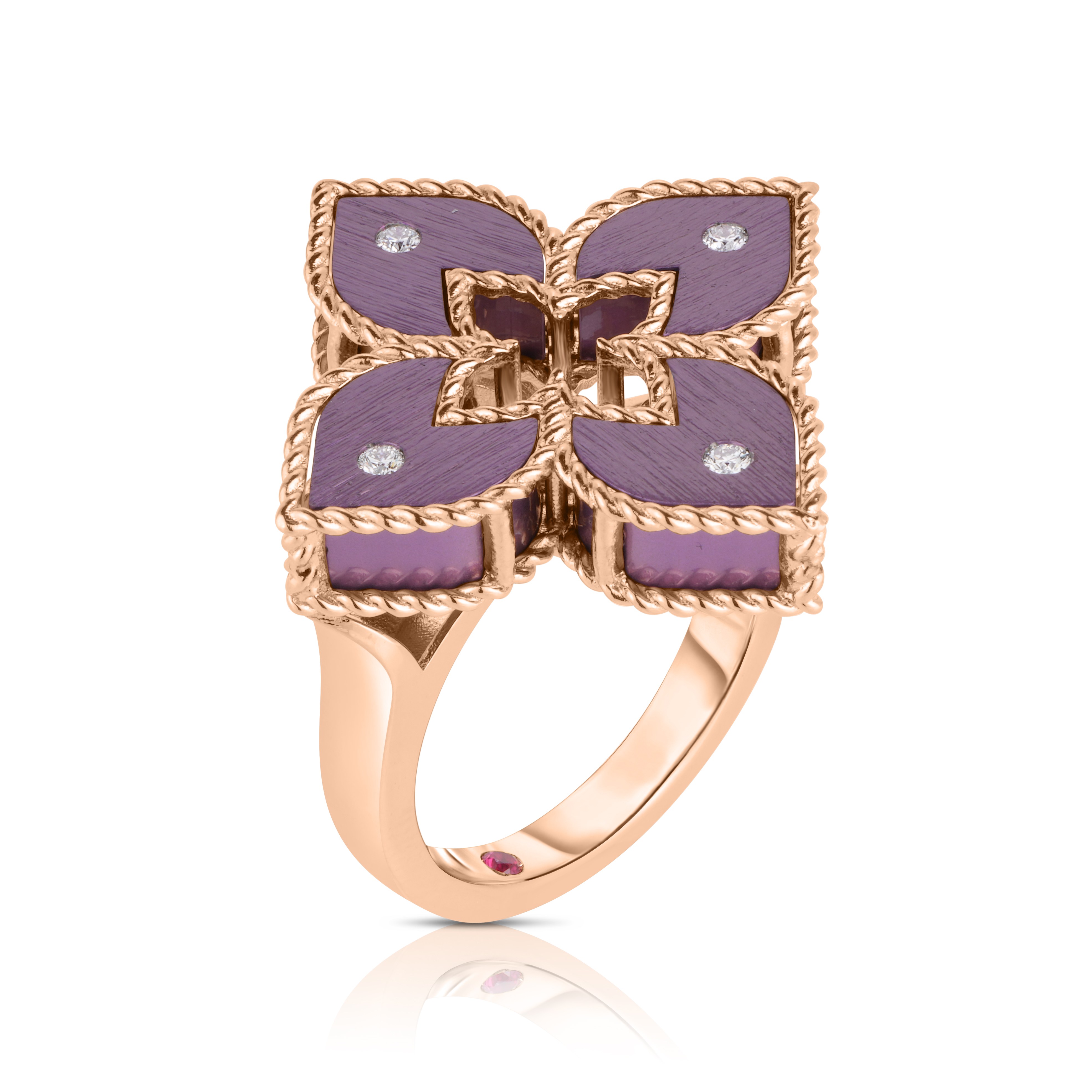 18k Rose Gold Venetian Princess Small Diamond & Purple Titanium Flower Ring
