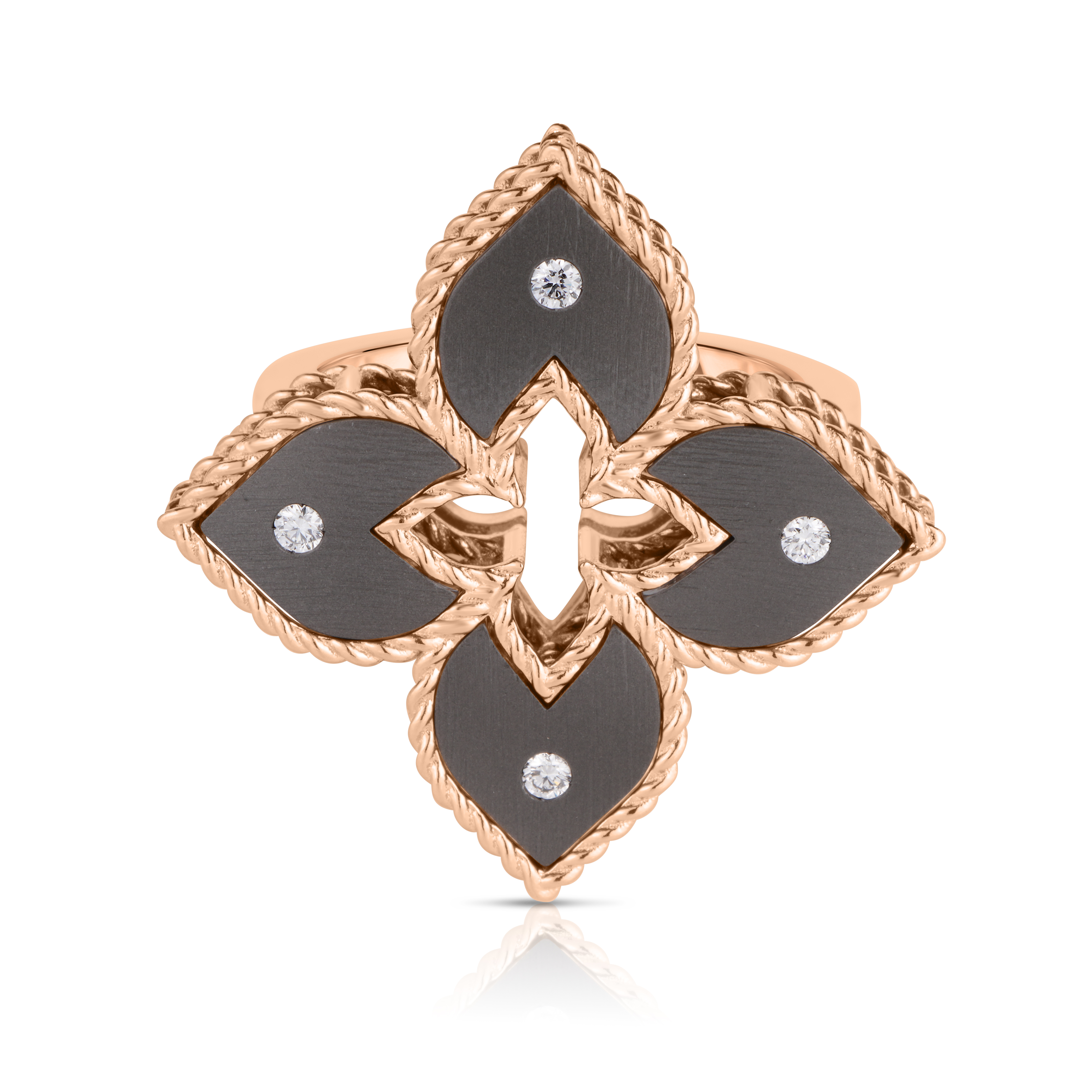 18k Rose Gold Venetian Princess Small Diamond & Gray Titanium Flower Ring