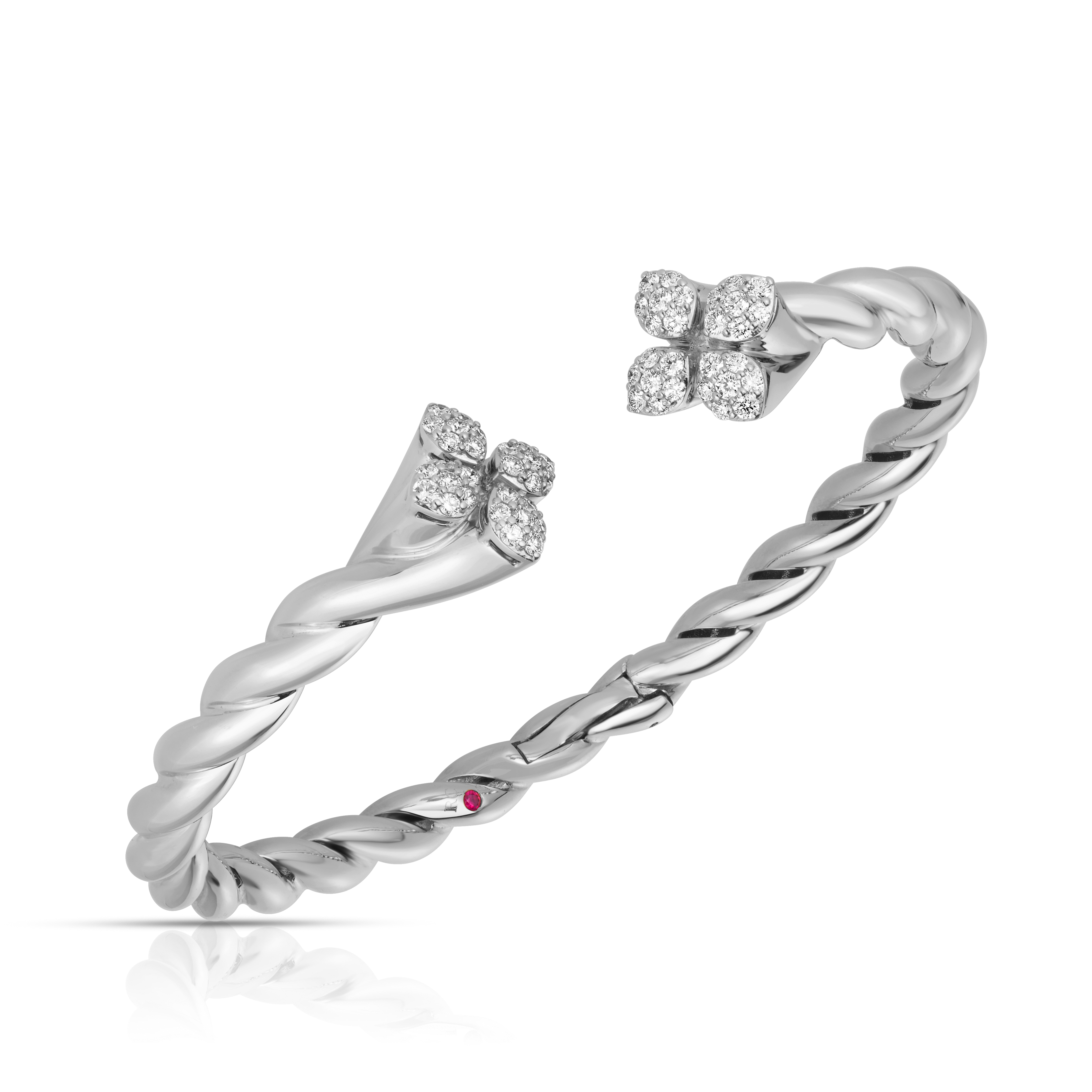 18k White Gold Love In Verona Twist Wide Diamond Bangle