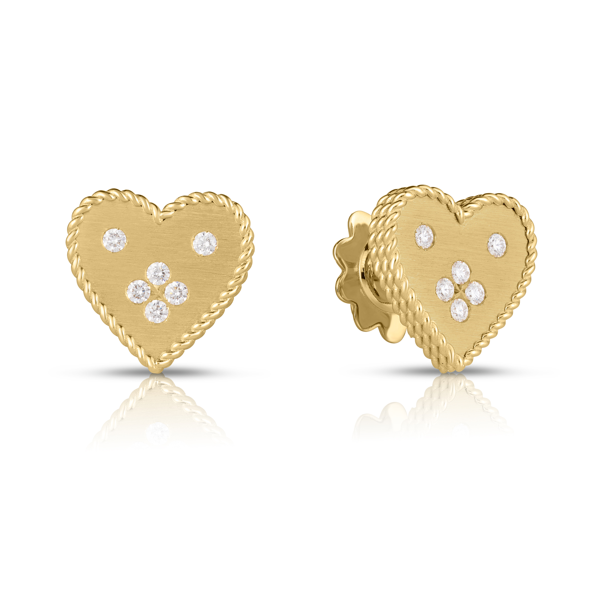 18k Yellow Gold Venetian Princess Small Heart Medallion Stud Earrings
