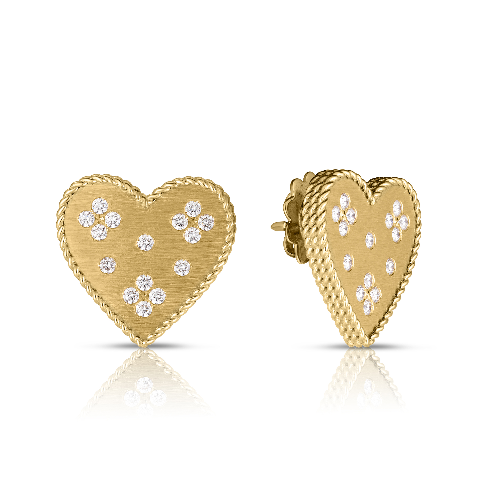 18k Yellow Gold Venetian Princess Medium Heart Medallion Stud Earrings