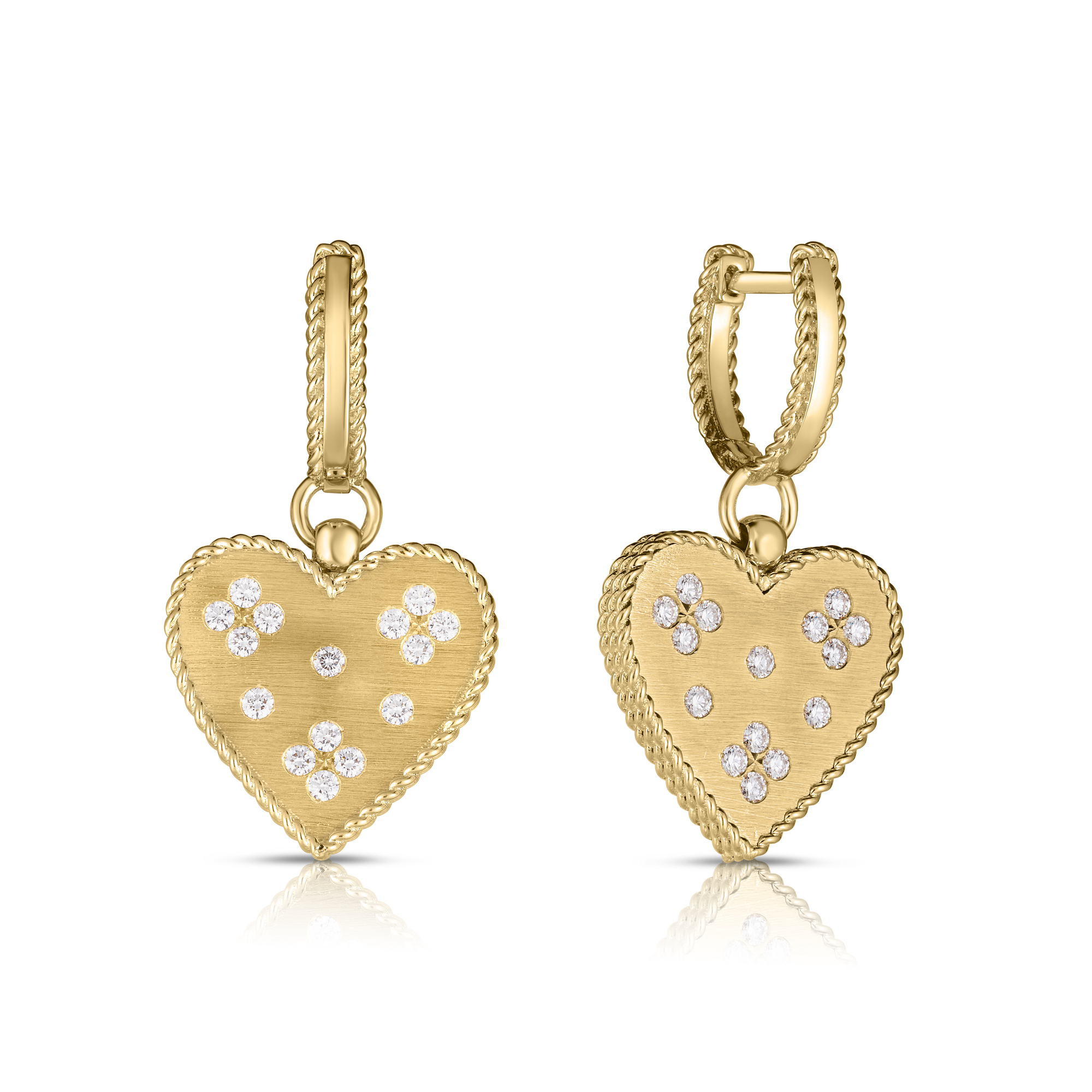 18k Yellow Gold Venetian Princess Medium Heart Medallion Drop Earrings