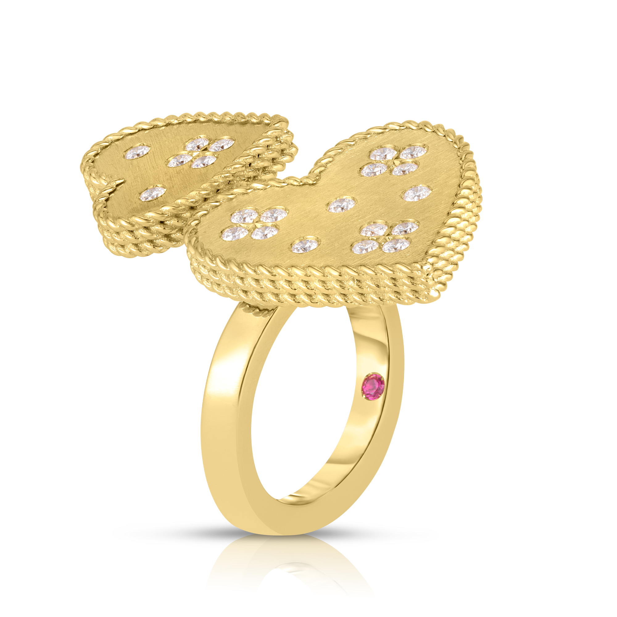 18k Yellow Gold Venetian Princess Double Heart Medallion Ring