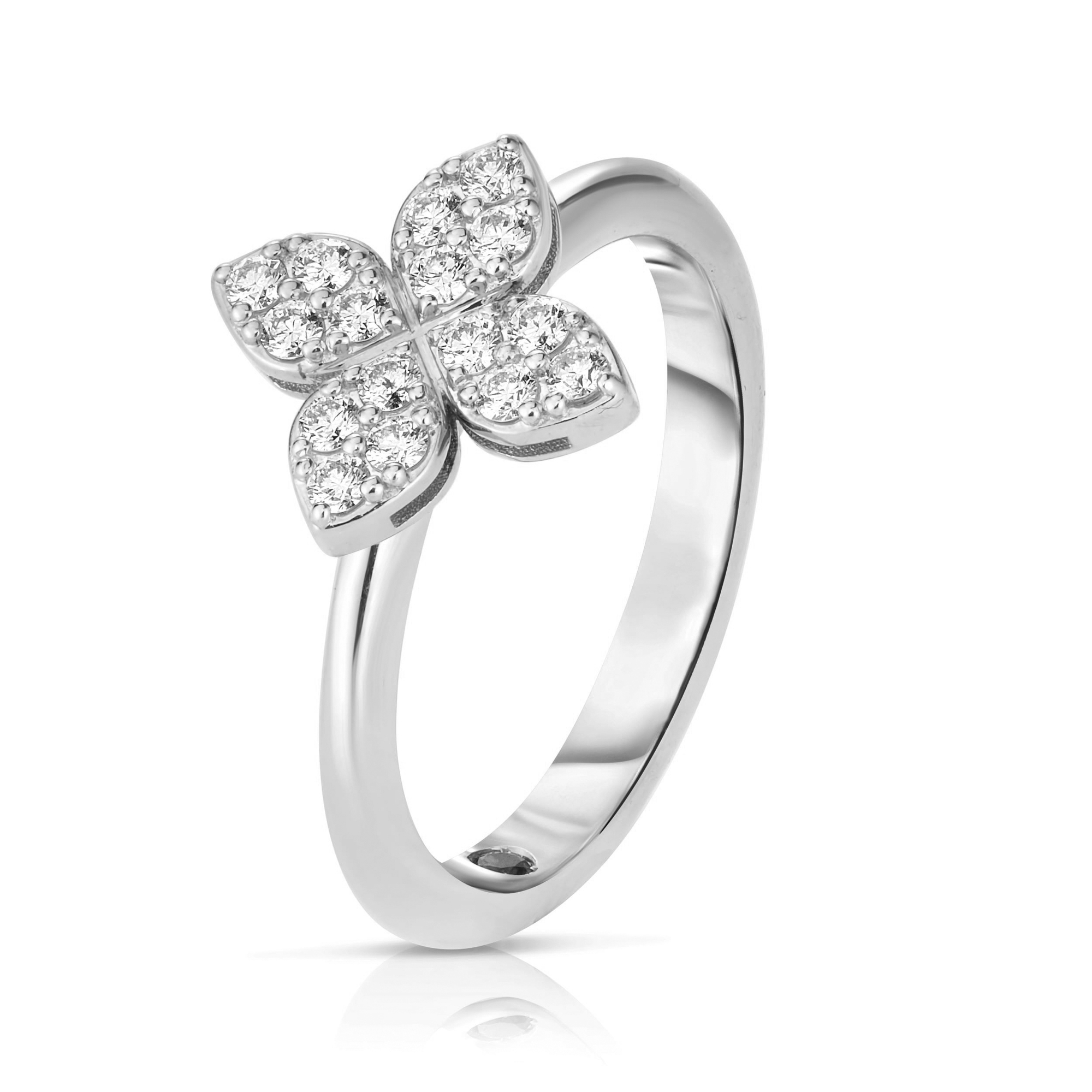 18k White Gold Love In Verona Medium Pave Diamond Flower Ring
