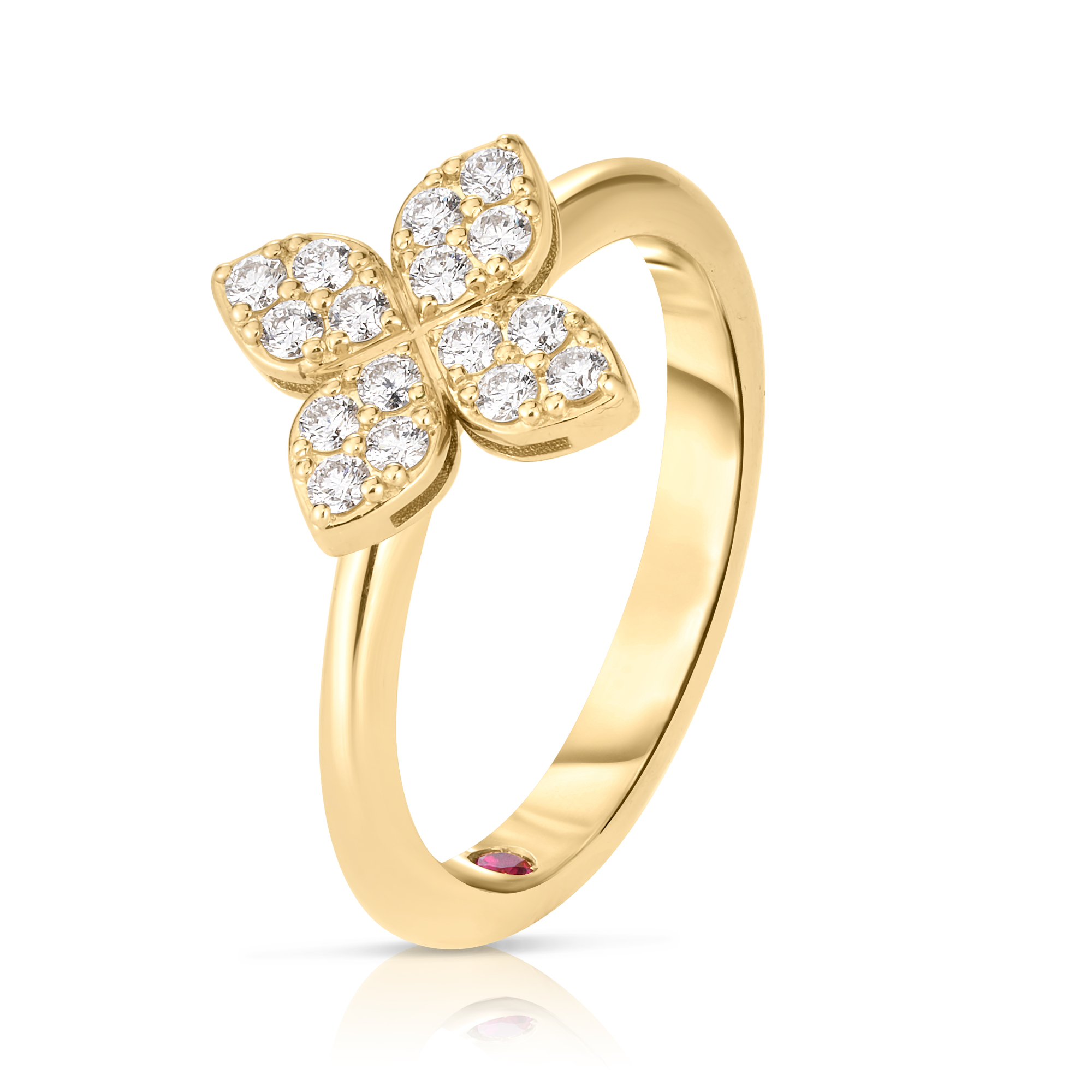 18k Yellow Gold Love In Verona Medium Pave Diamond Flower Ring