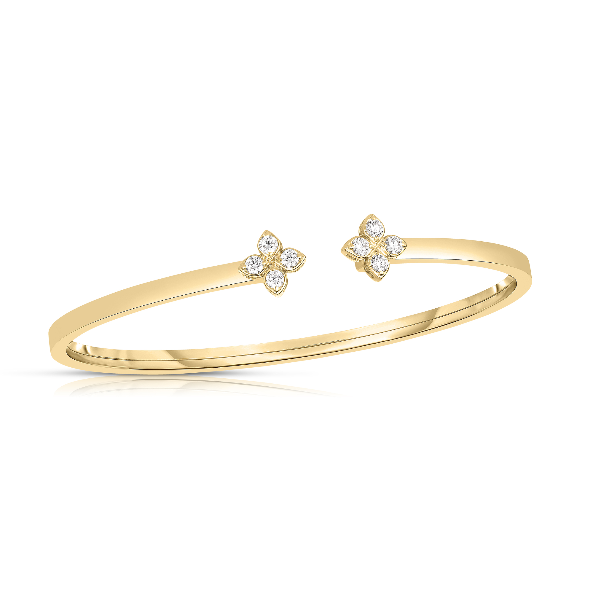 18k Yellow Gold Love In Verona Diamond Flowers Cuff Bangle