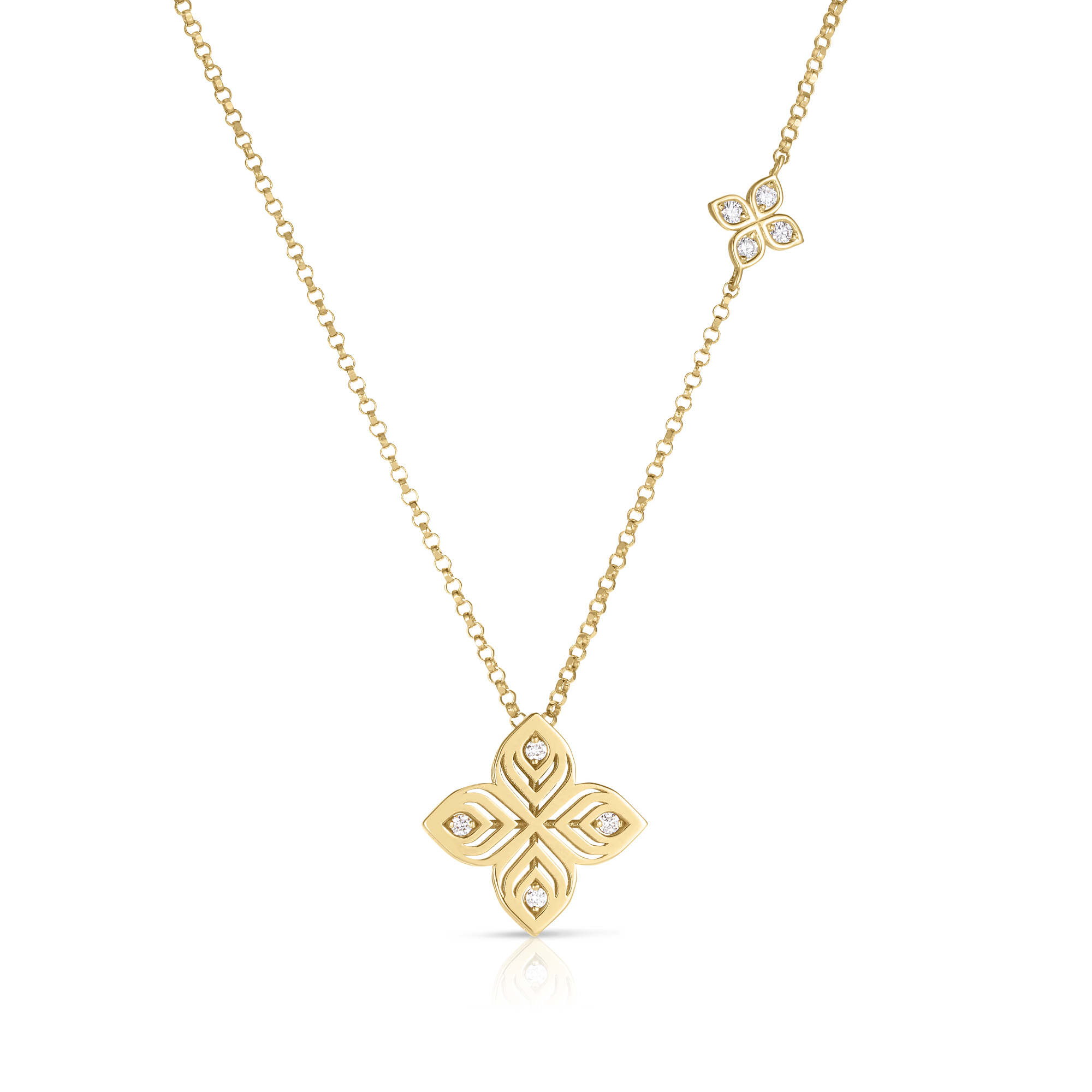 18k Yellow Gold Arabesque Diamond Flower Necklace