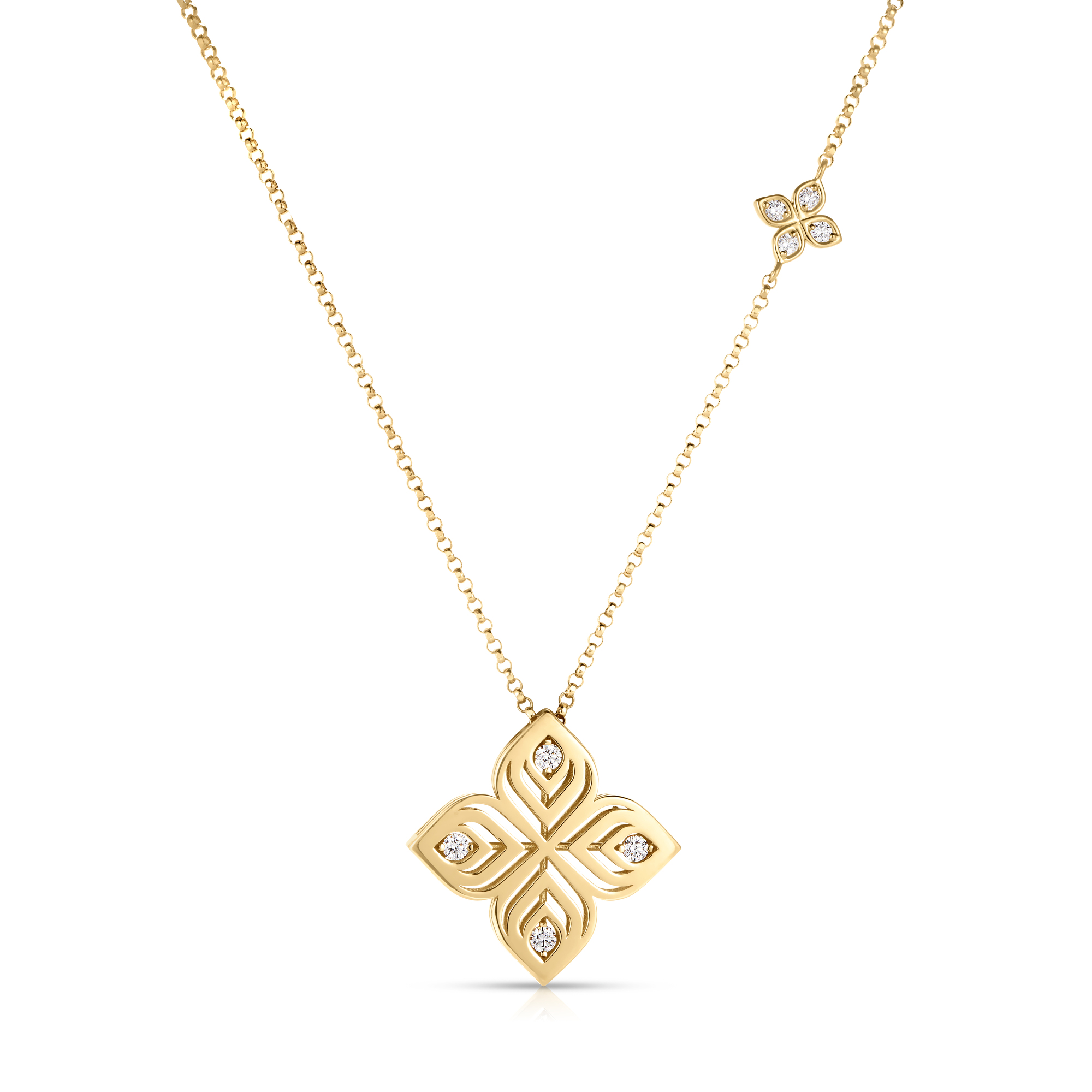 18k Yellow Gold Arabesque Large Diamond Flower Necklace