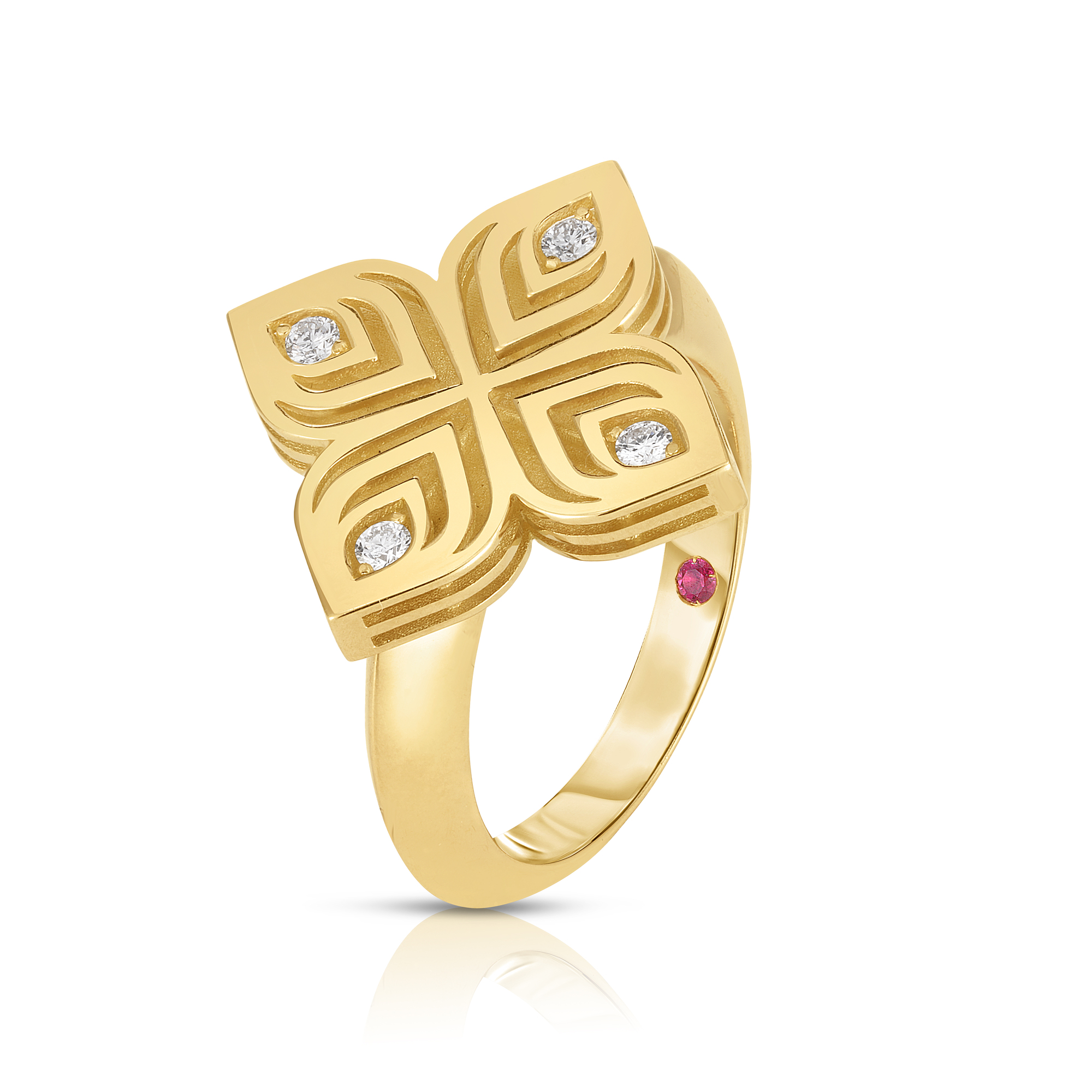 18k Yellow Gold Arabesque Large Diamond Flower Ring
