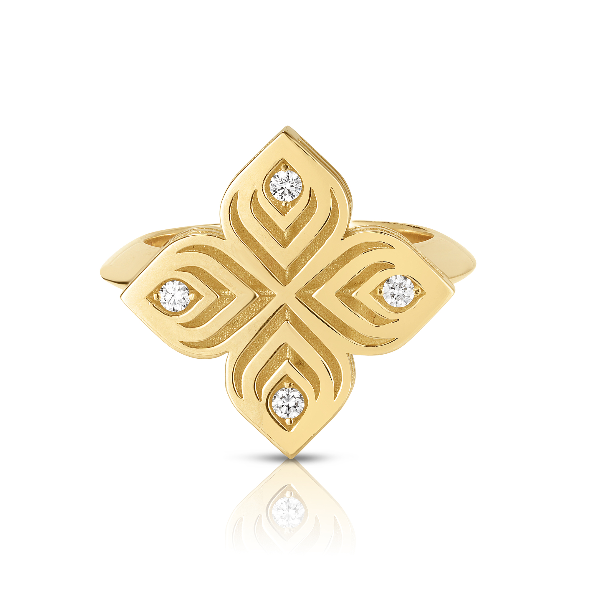 18k Yellow Gold Arabesque Large Diamond Flower Ring
