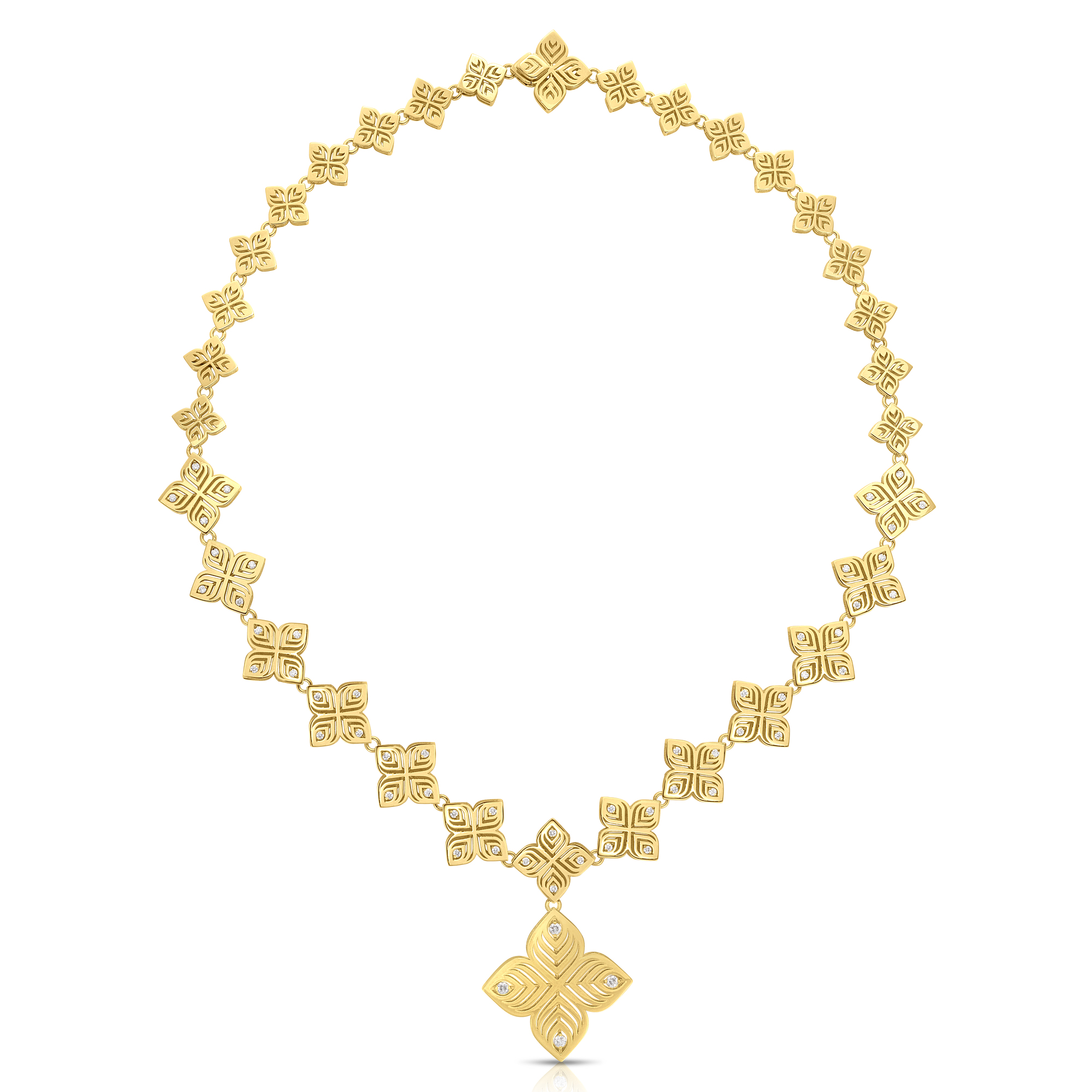 18k Yellow Gold Arabesque Diamond Flower Chain Necklace