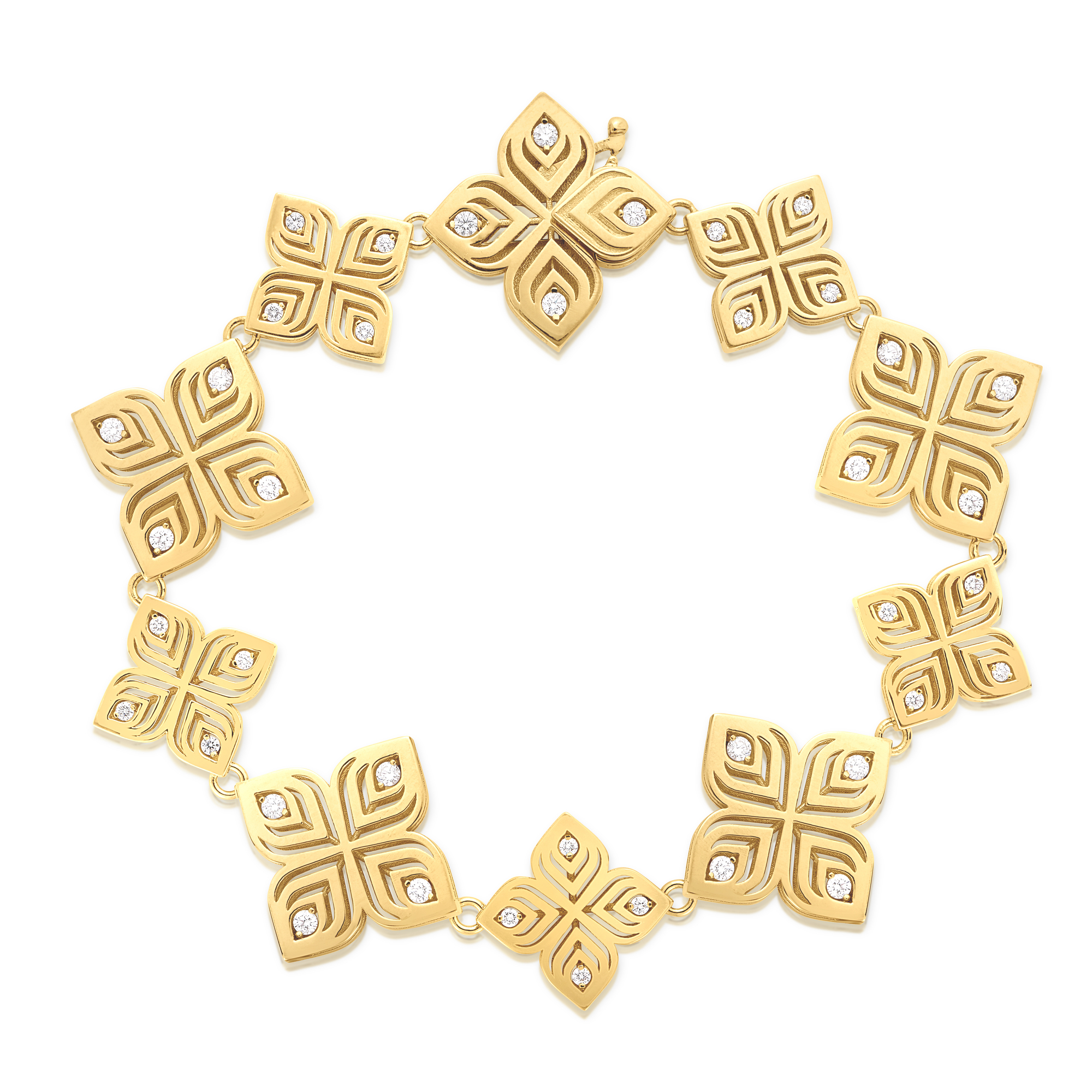 18k Yellow Gold Arabesque Alternating Medium/large Diamond Flower Bracelet