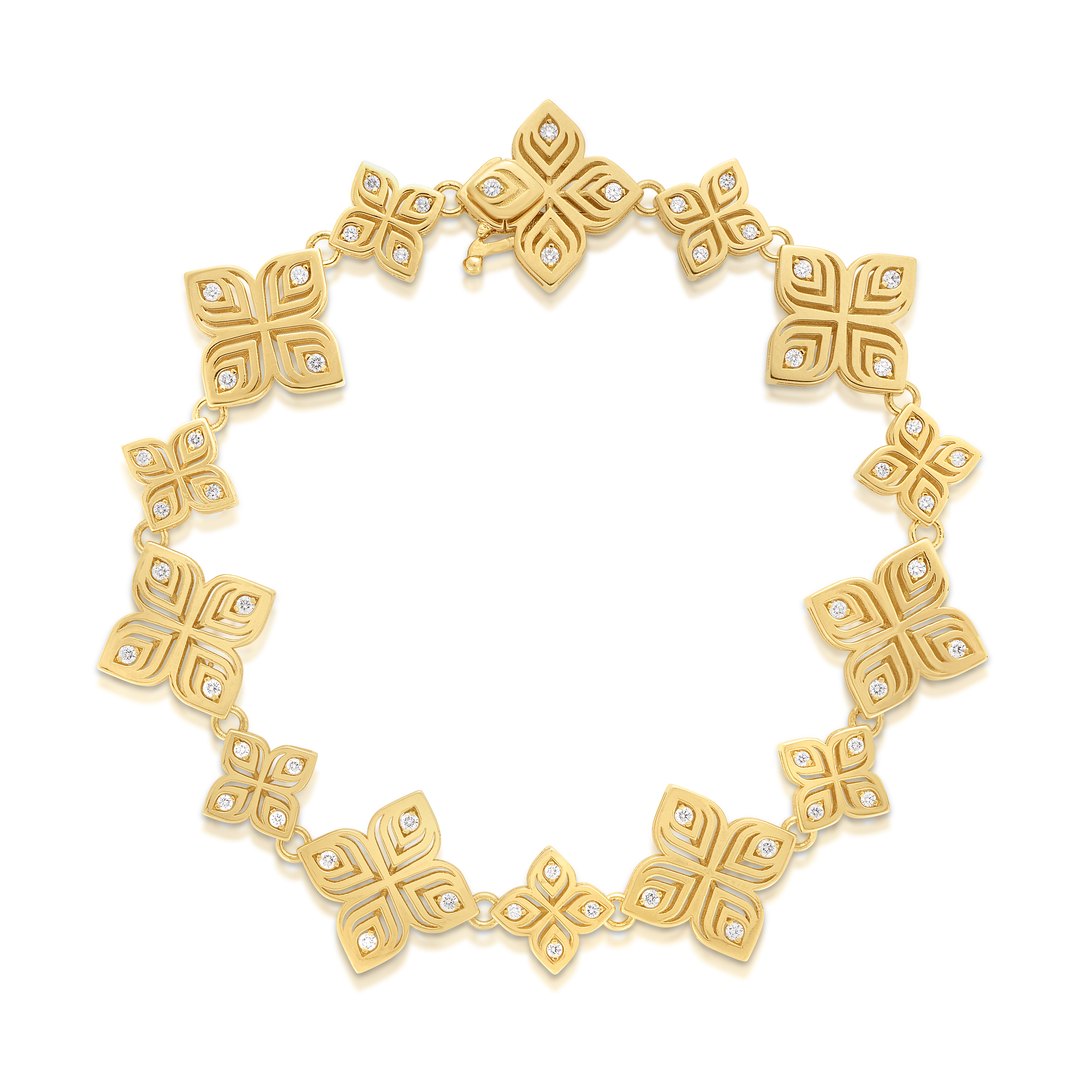 18k Yellow Gold Arabesque Alternating Small/medium Diamond Flower Bracelet