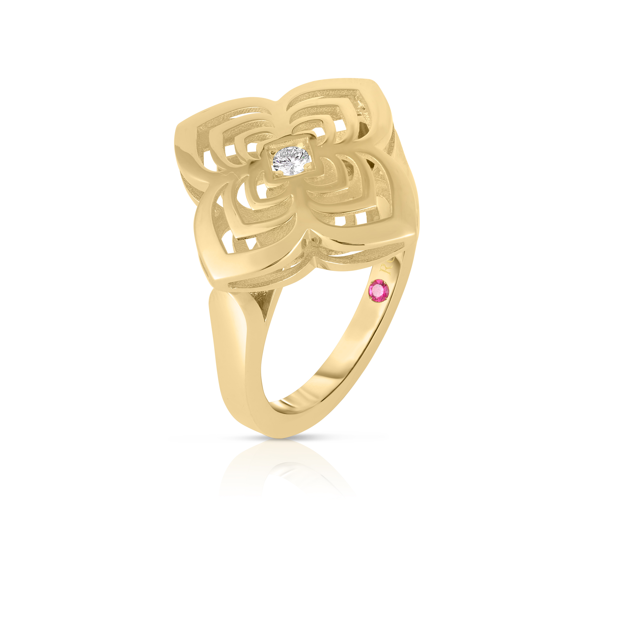 18k Yellow Gold Palazzo Ducale Carnival Diamond & Satin Finish Flower Ring