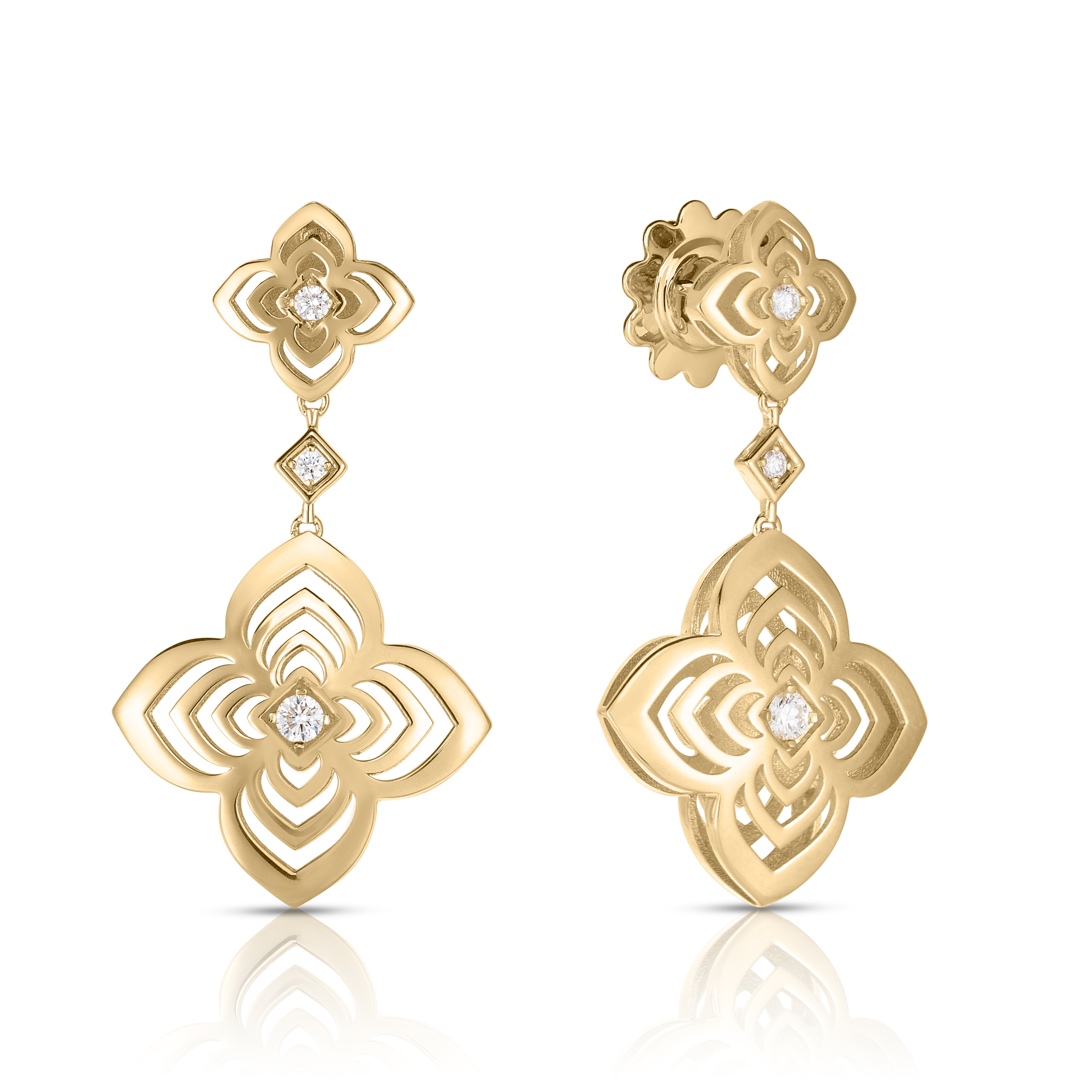18k Yellow Gold Palazzo Ducale Carnival Diamond & Polished Finish Flower Dangle Earrings