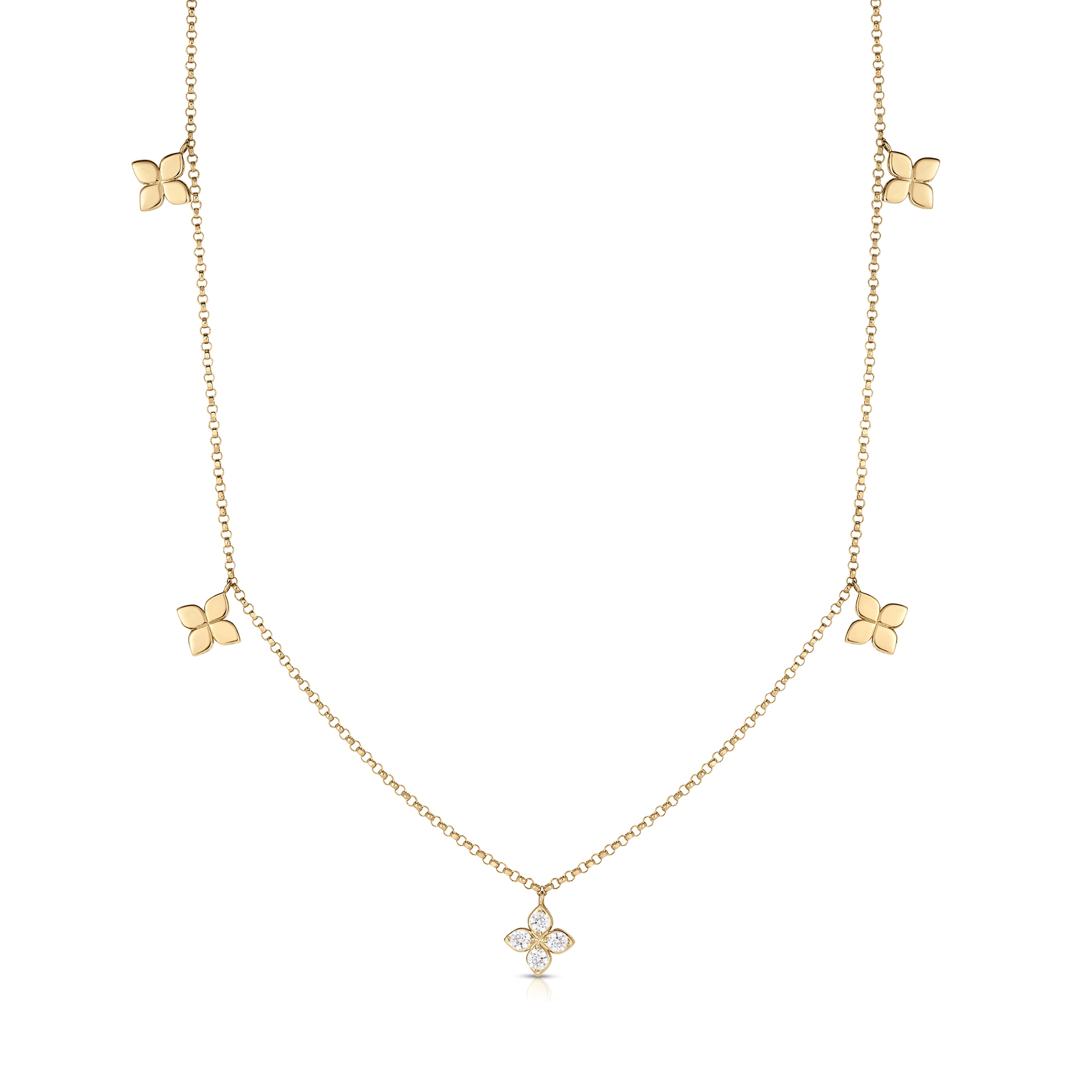 18k Yellow Gold Love By The Inch Diamond & Polished Small Flower Station Necklace