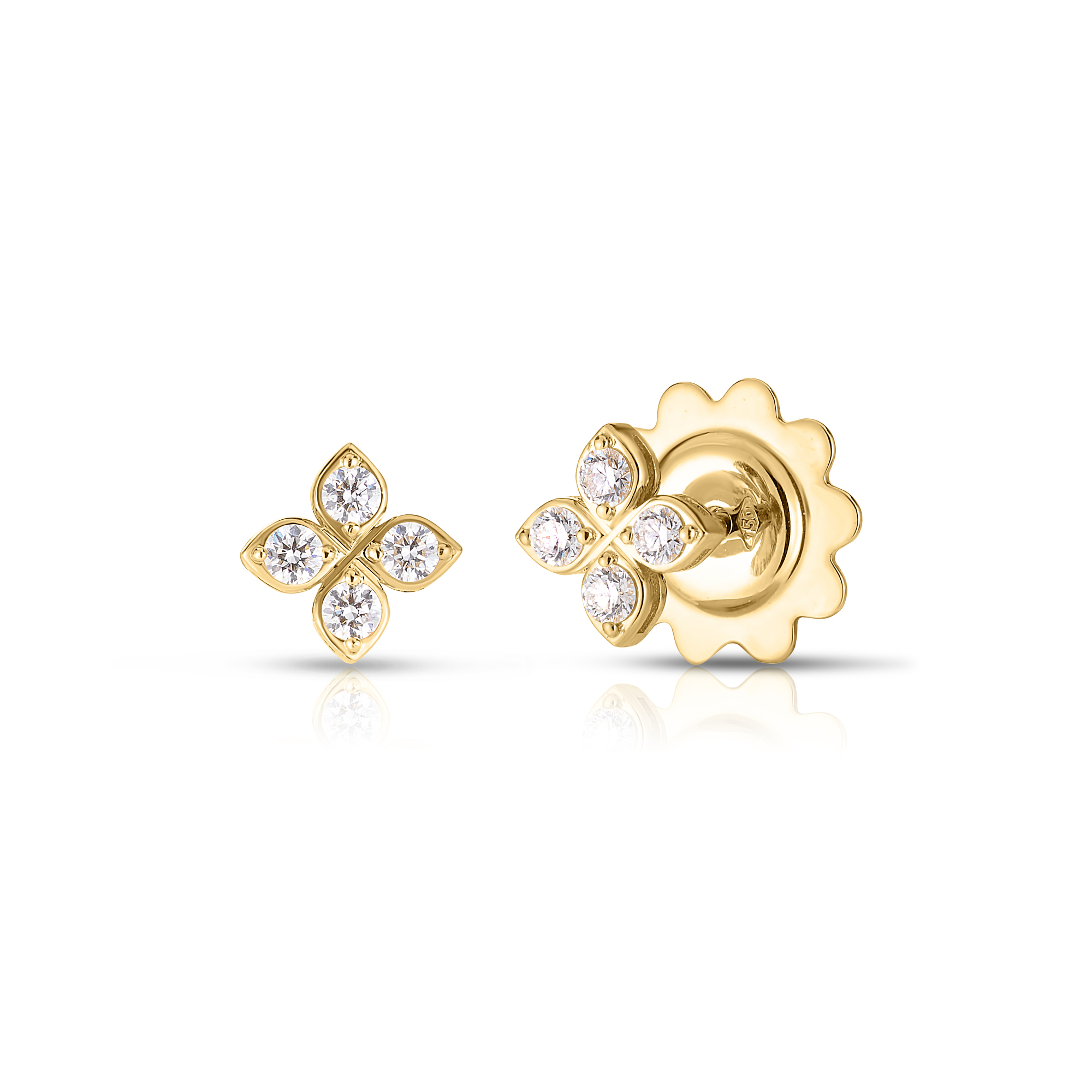 18k Yellow Gold Love In Verona Small Pave Diamond Flower Stud Earrings
