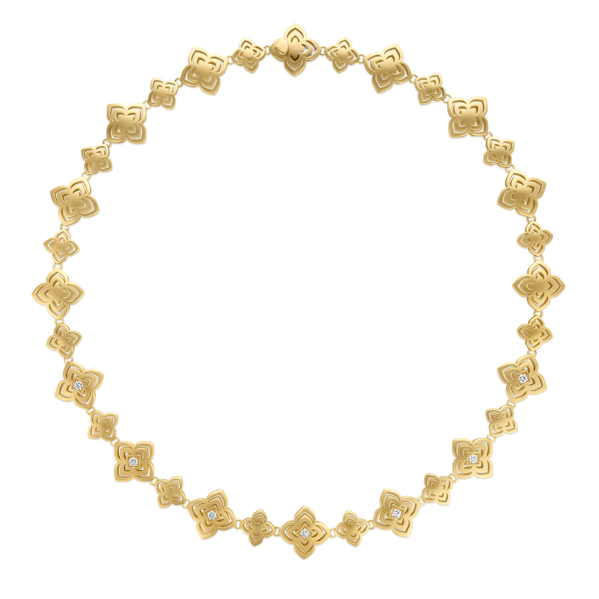 18k Yellow Gold Palazzo Ducale Carnival Diamond & Satin Finish Flower Collar Necklace