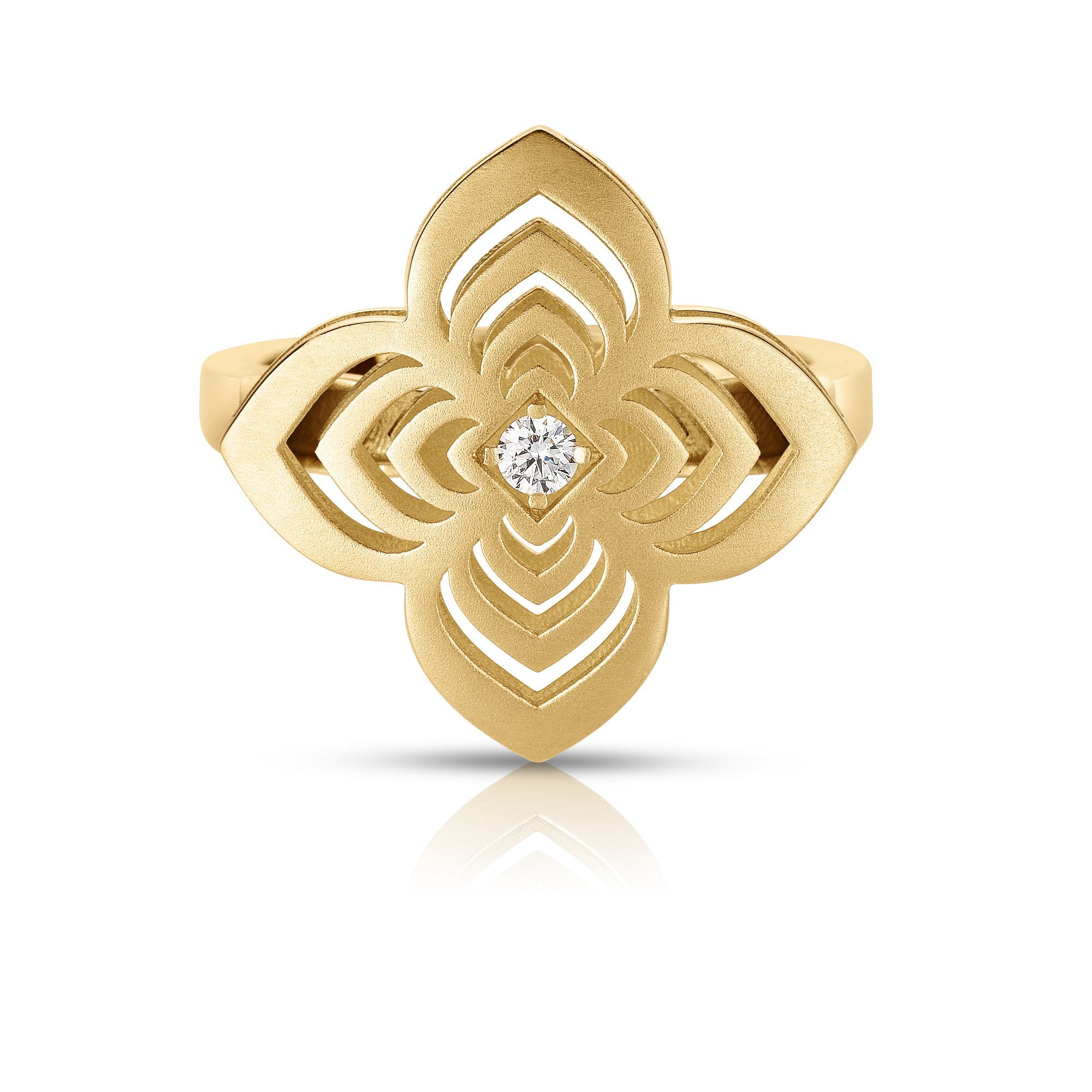 18k Yellow Gold Palazzo Ducale Carnival Diamond & Satin Finish Flower Ring