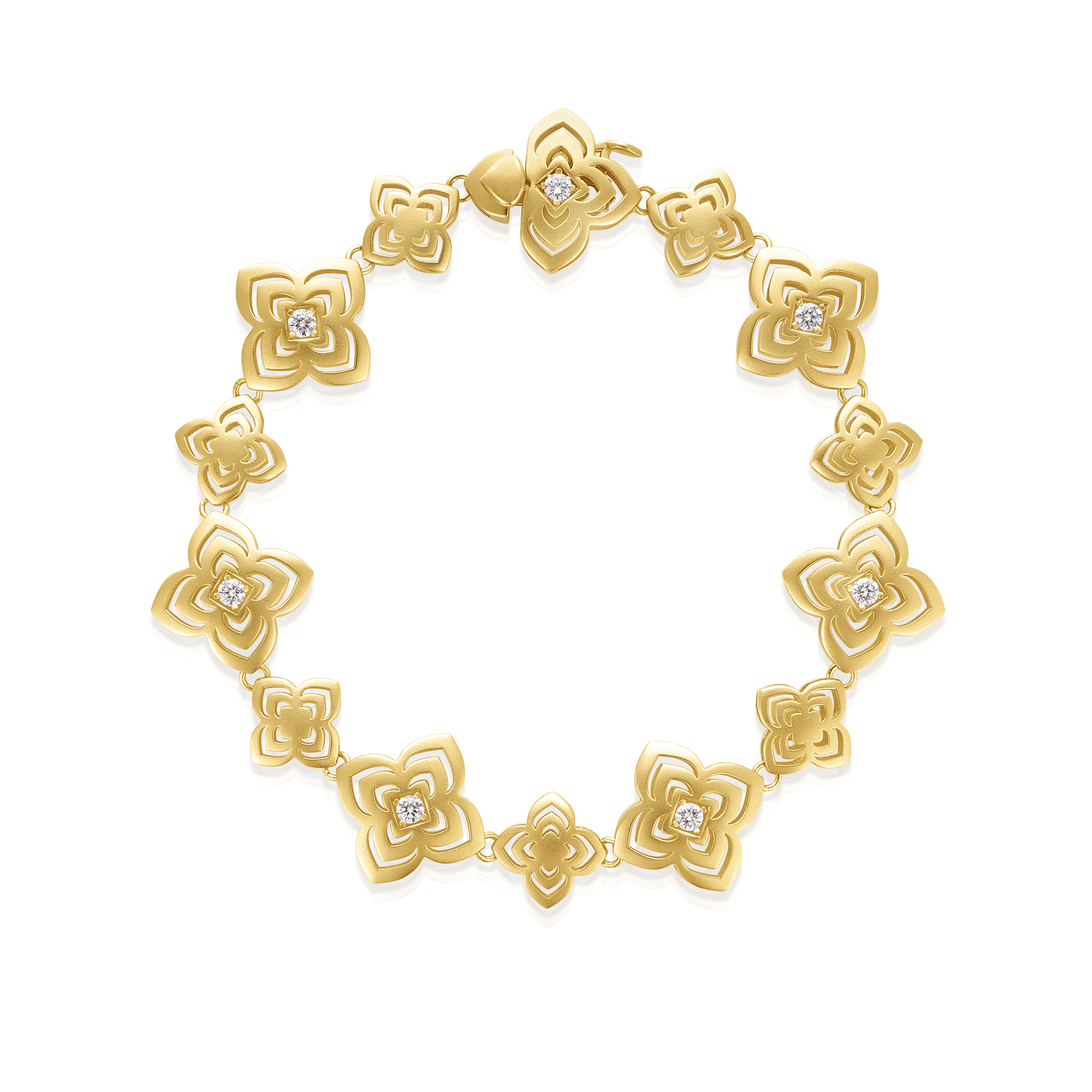 18k Yellow Gold Palazzo Ducale Carnival Diamond & Satin Finish Flower Bracelet