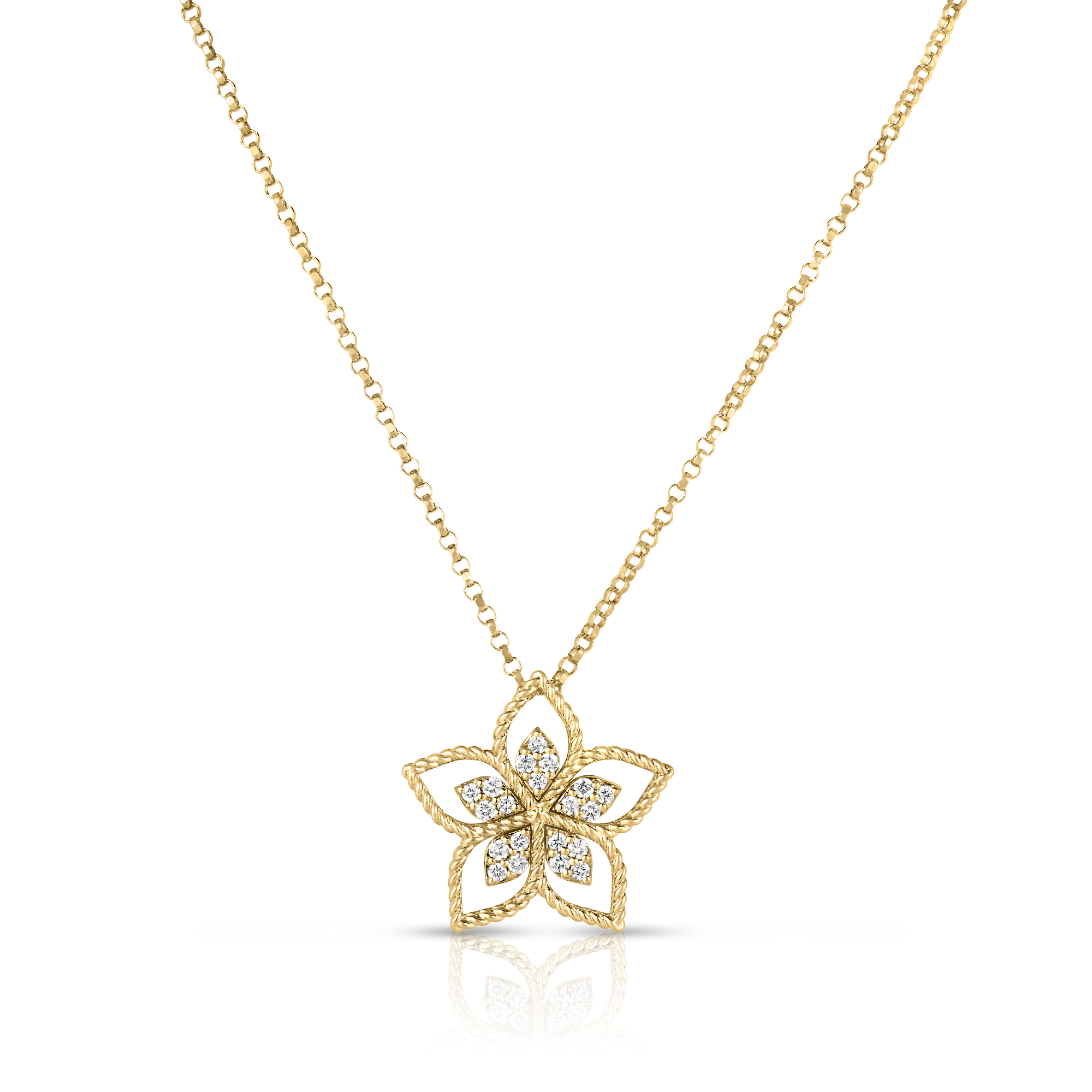 18k Yellow Gold Vernazza Small Open Frame Diamond Flower Necklace