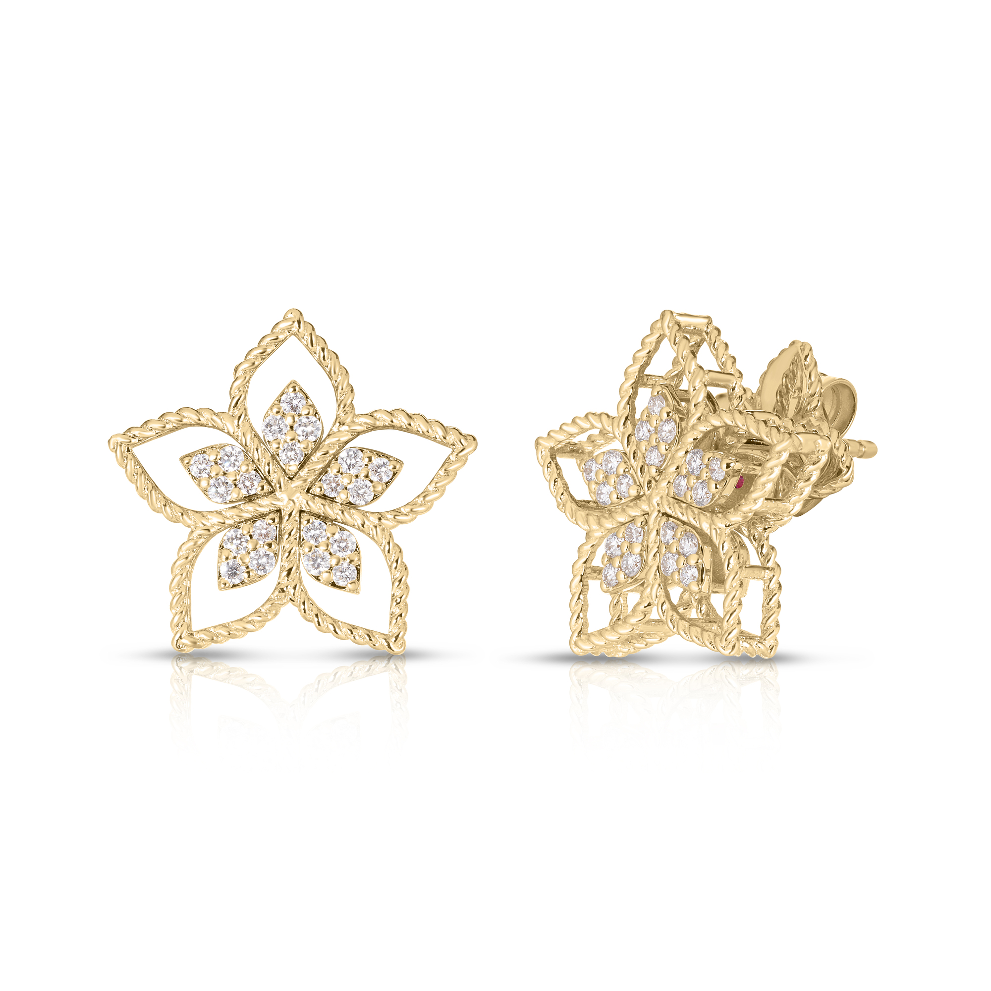 18k Yellow Gold Vernazza Small Open Frame Diamond Flower Earrings