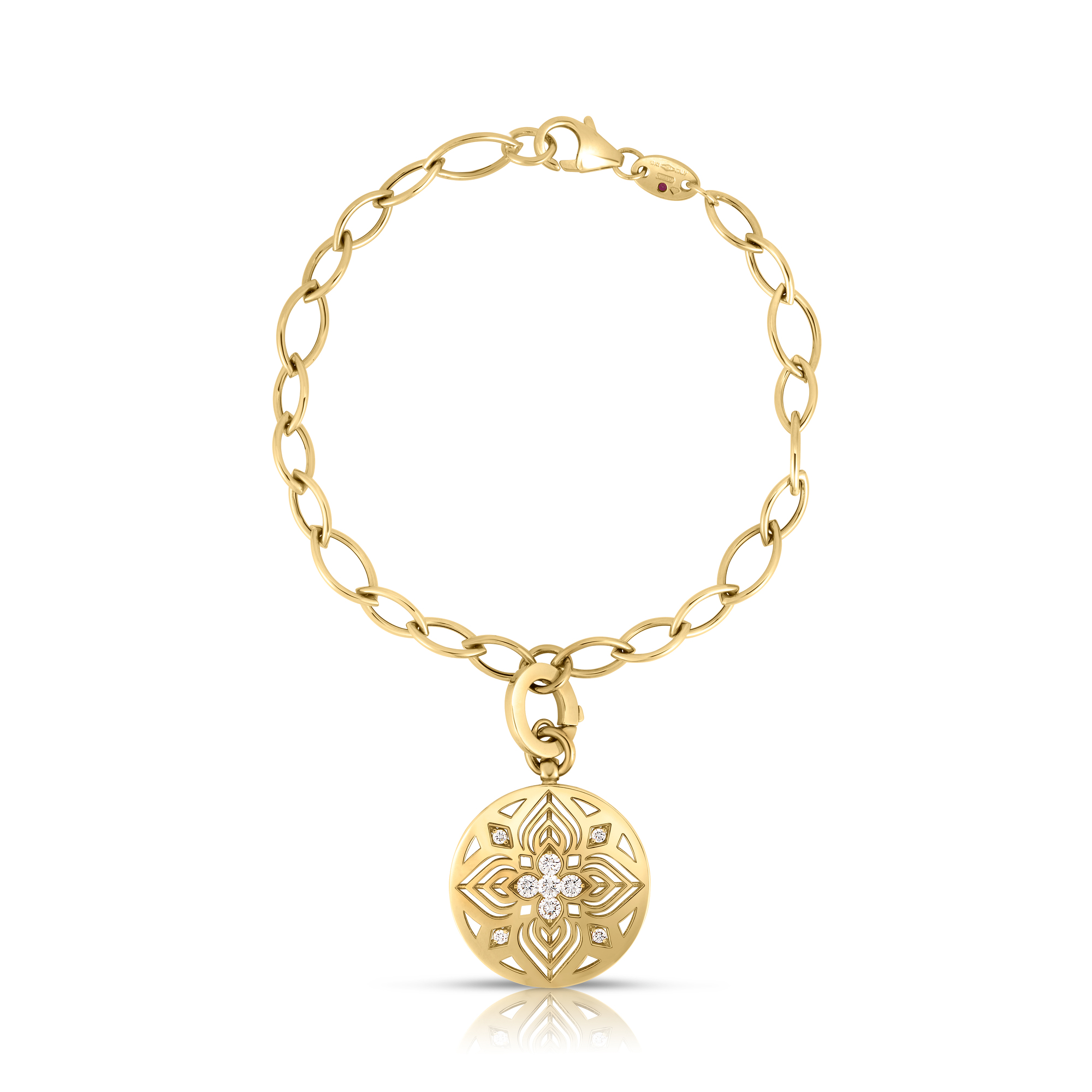 18k Yellow Gold Arabesque Diamond Flower Medallion Bracelet