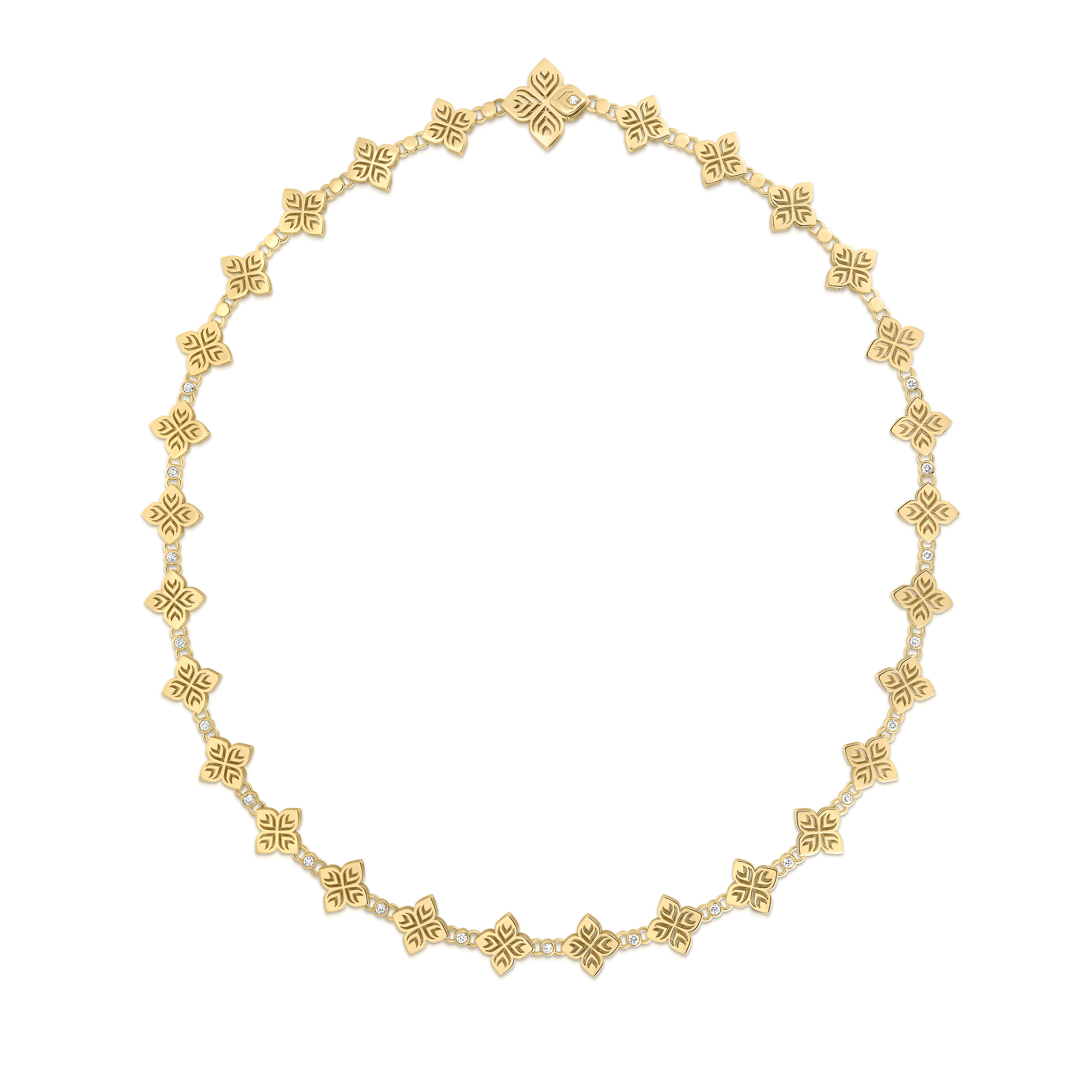 18k Yellow Gold Arabesque Alternating Diamond & Flower Necklace