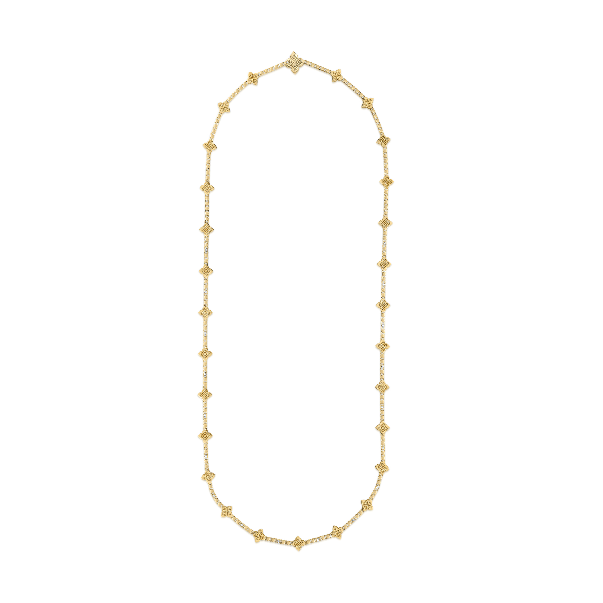 18k Yellow Gold Arabesque Alternating Diamond & Flower Long Necklace