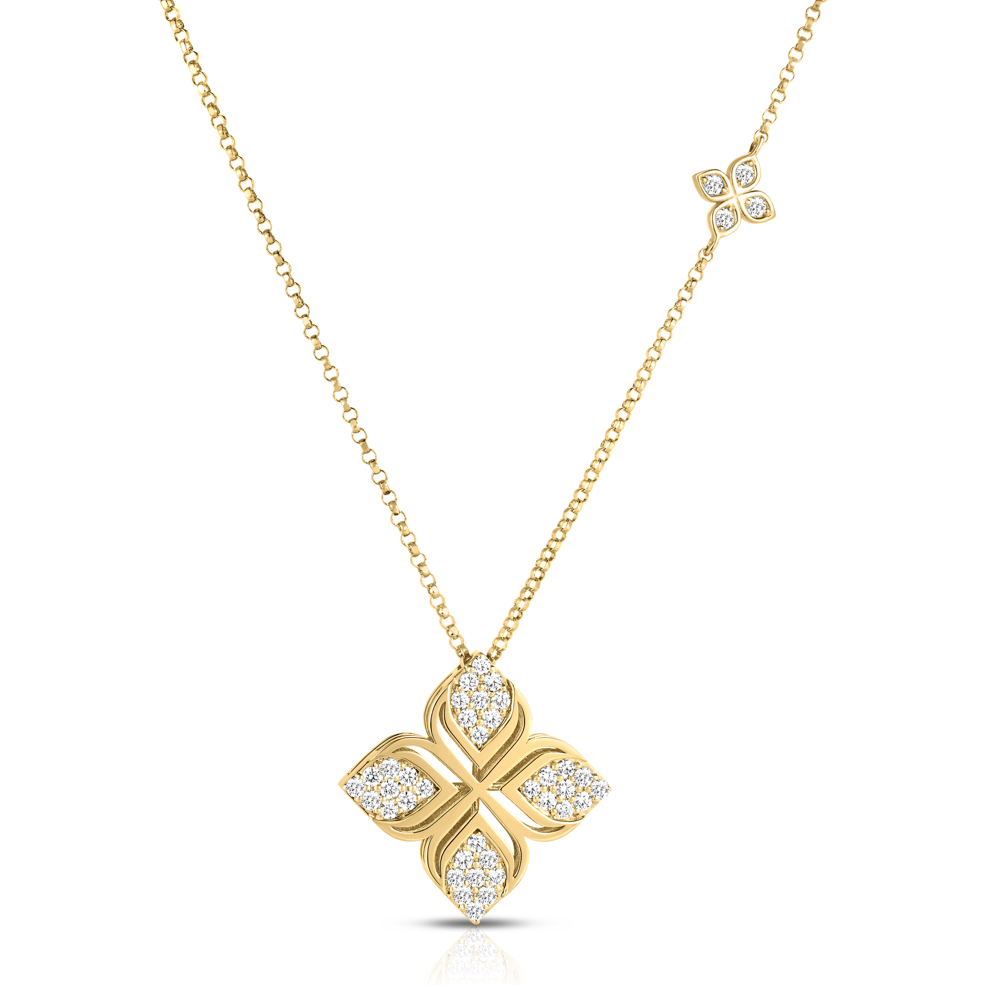 18k Yellow Gold Arabesque Pave Diamond Flower Necklace