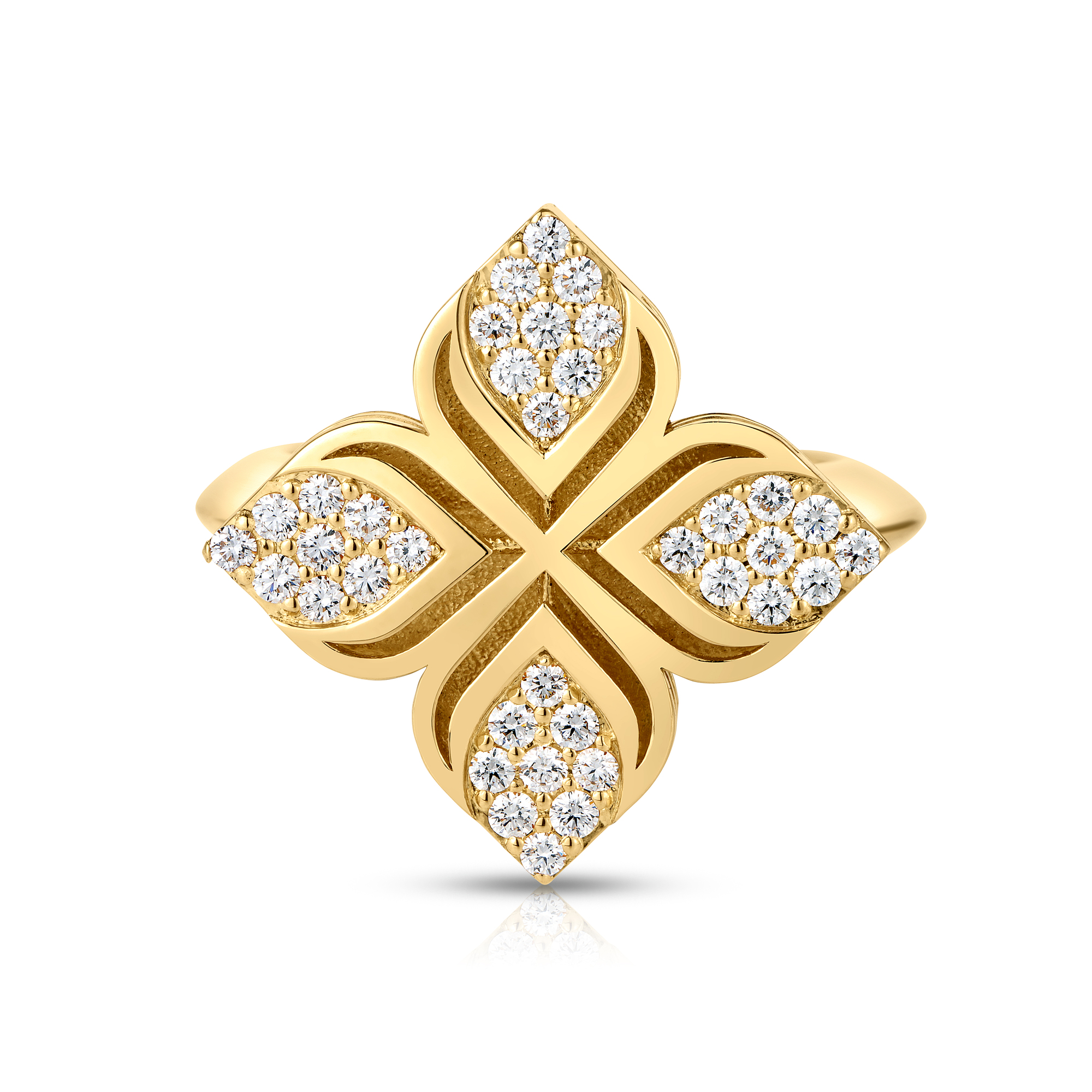 18k Yellow Gold Arabesque Pave Diamond Flower Ring