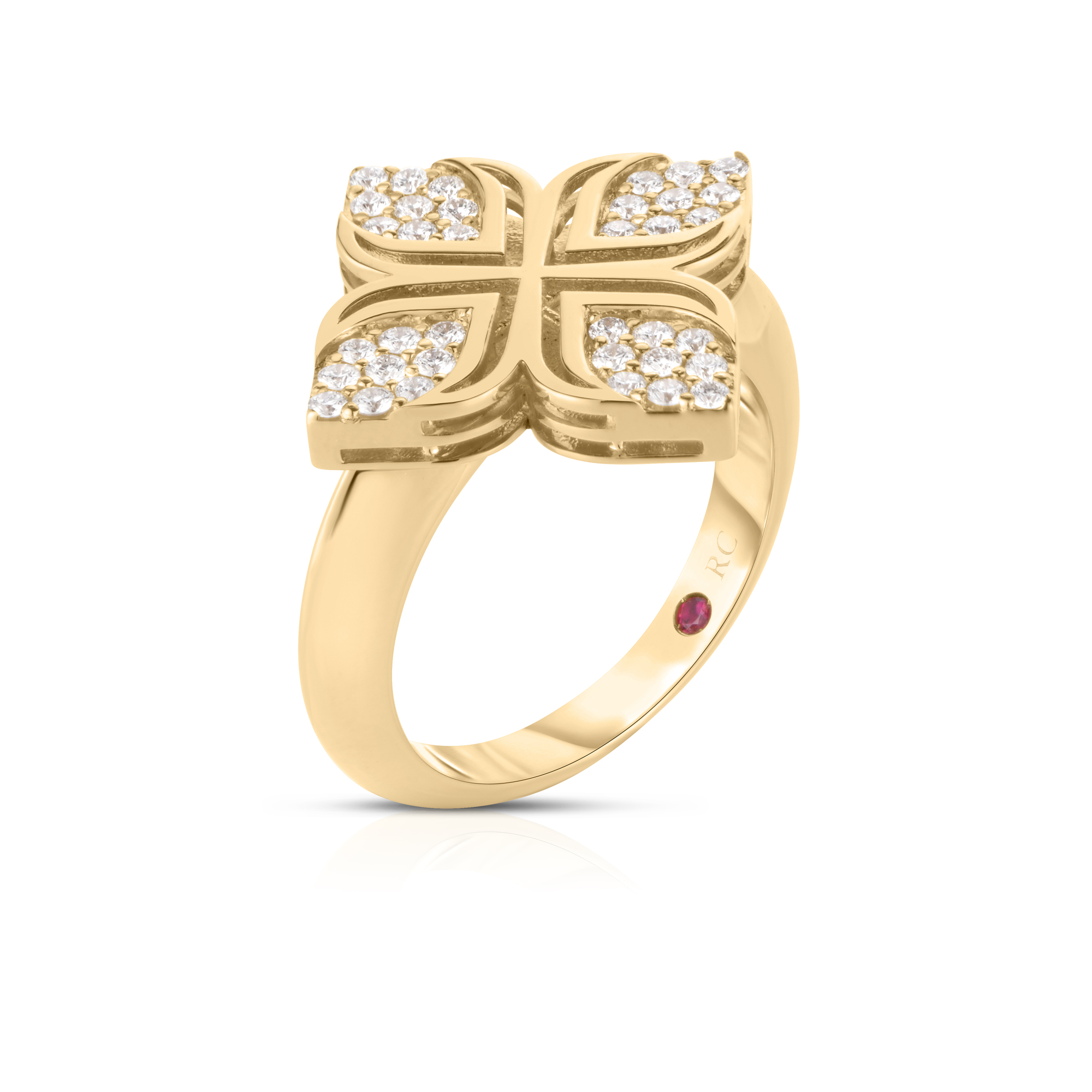 18k Yellow Gold Arabesque Pave Diamond Flower Ring