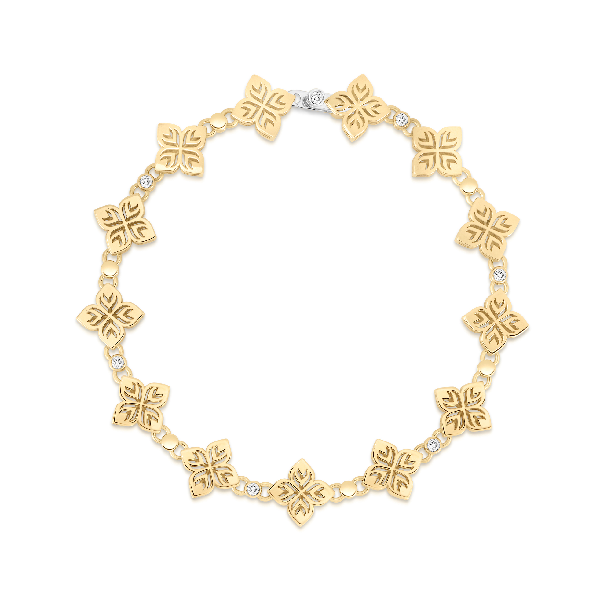 18k Yellow Gold Arabesque Alternating Diamond & Flower Station Bracelet