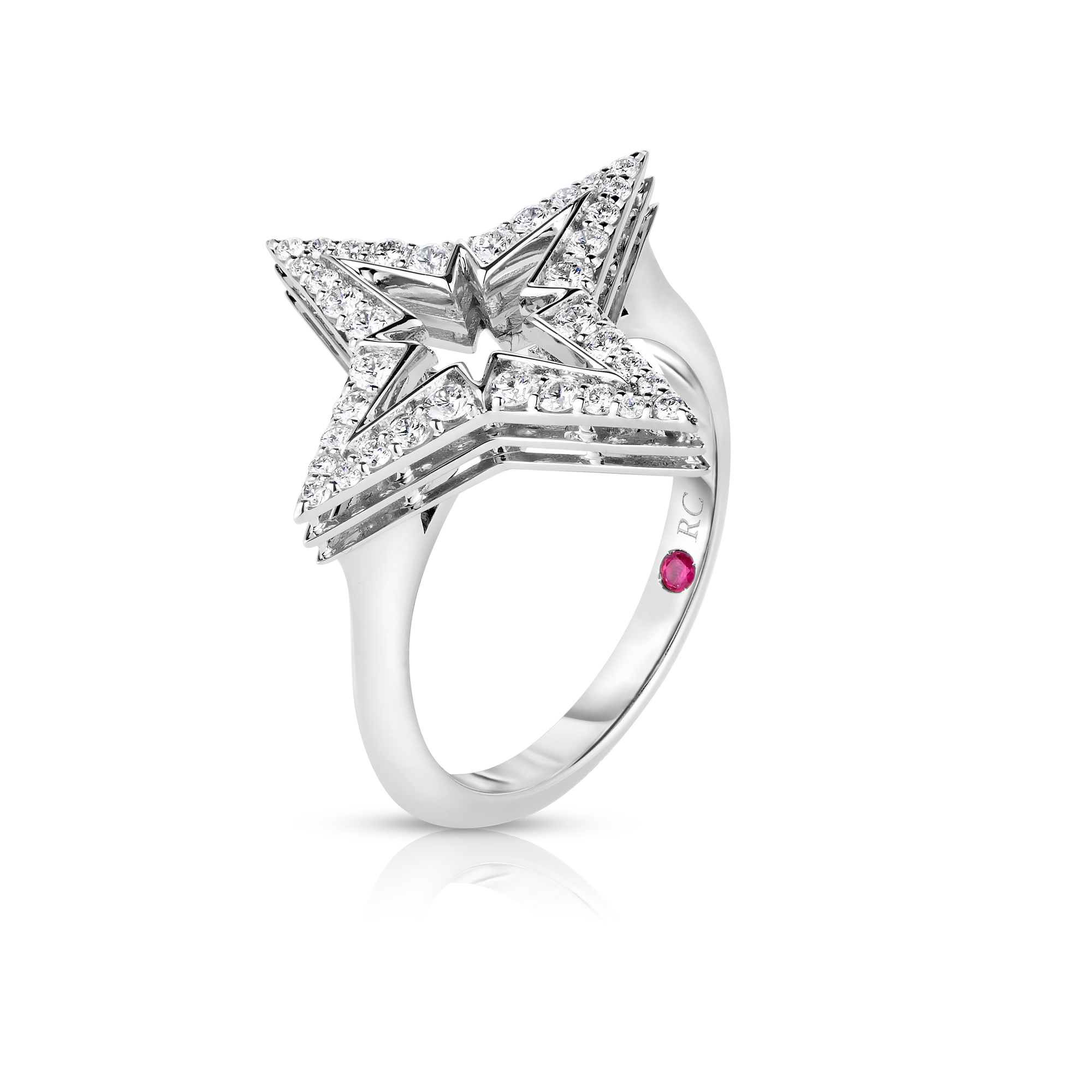 18k White Gold Stardust Small Pave Diamond Star Ring