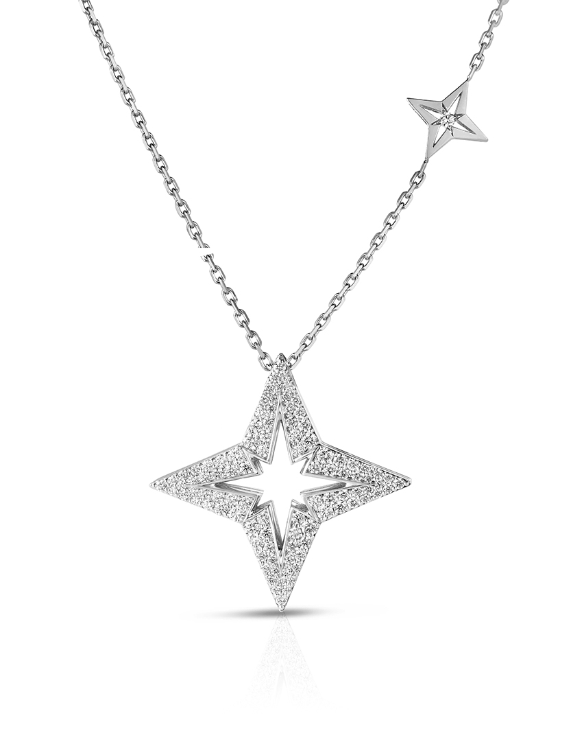 18k White Gold Stardust Medium Pave Diamond Star Necklace