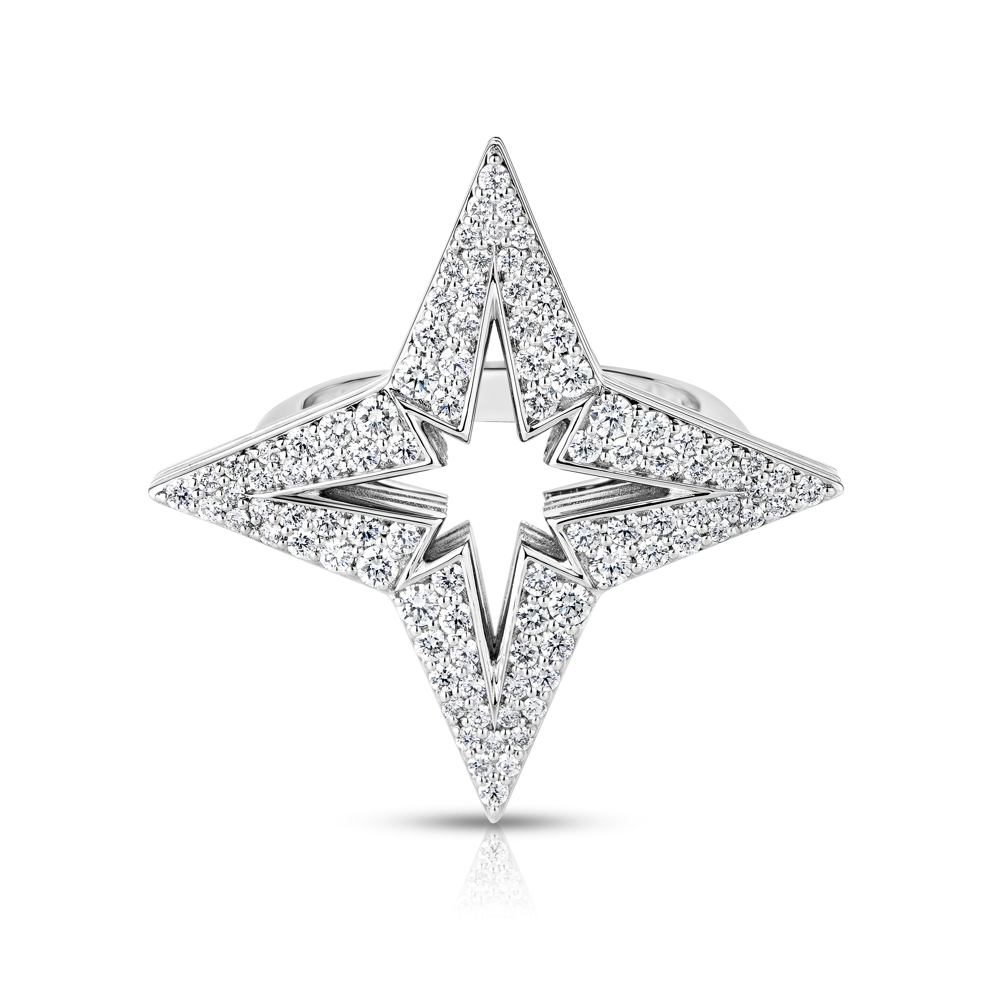 18k White Gold Stardust Medium Pave Diamond Star Ring