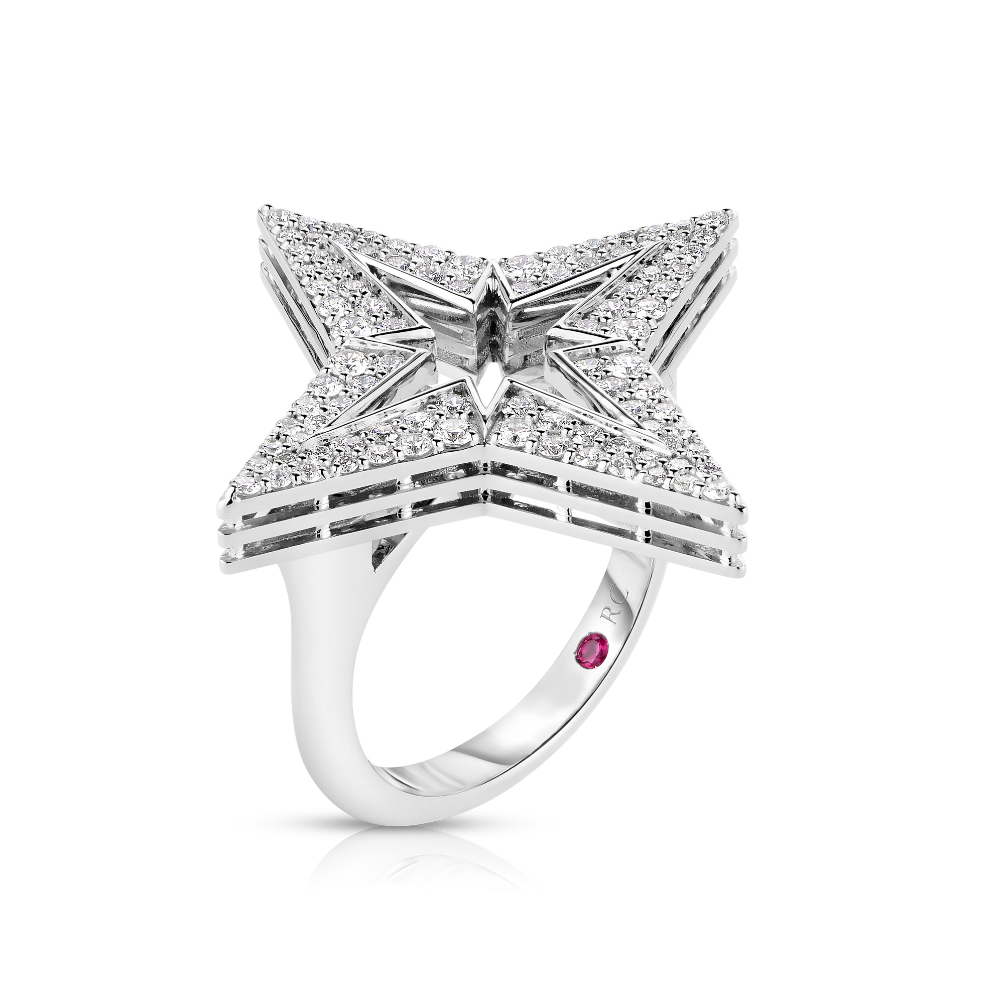 18k White Gold Stardust Medium Pave Diamond Star Ring