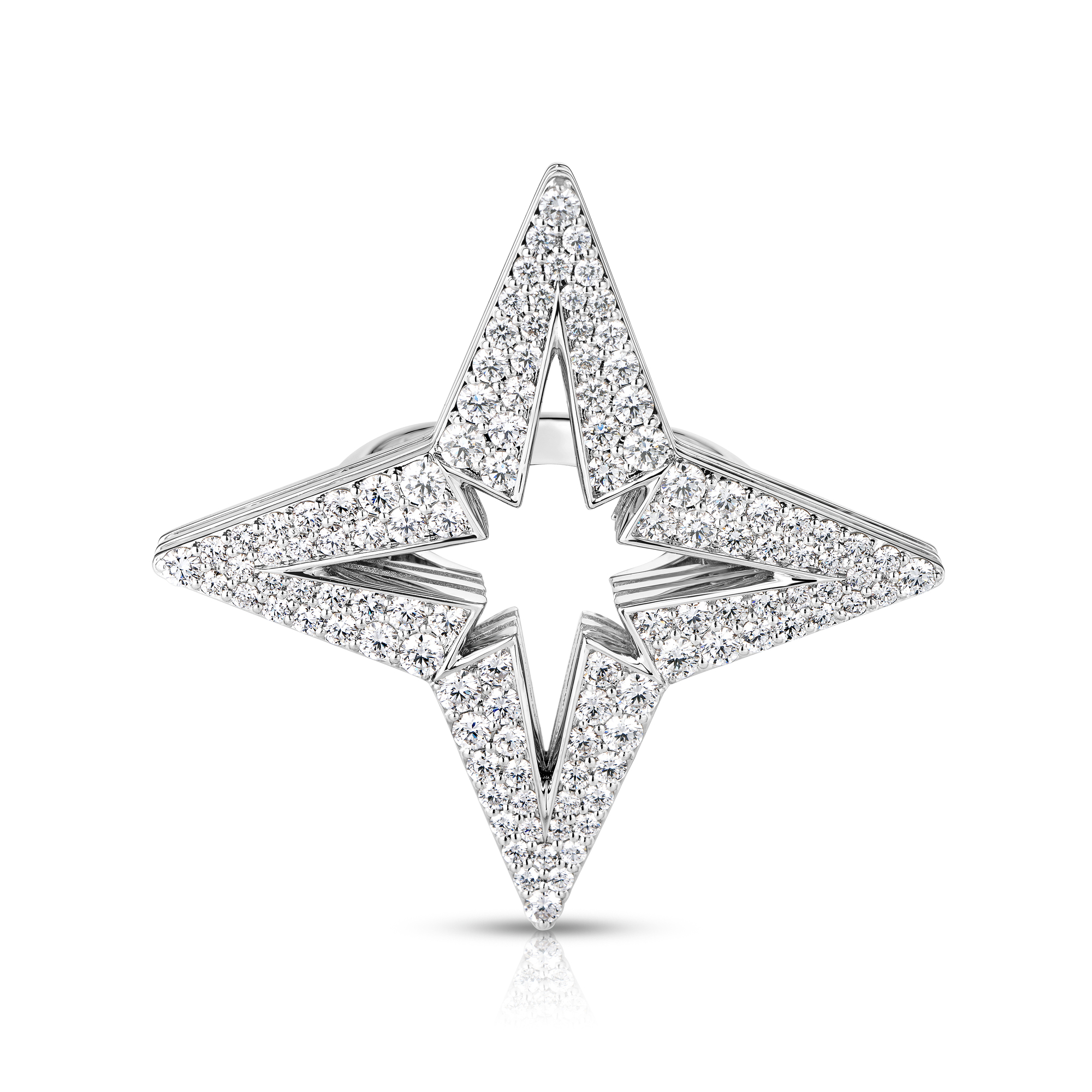 18k White Gold Stardust Large Pave Diamond Star Ring