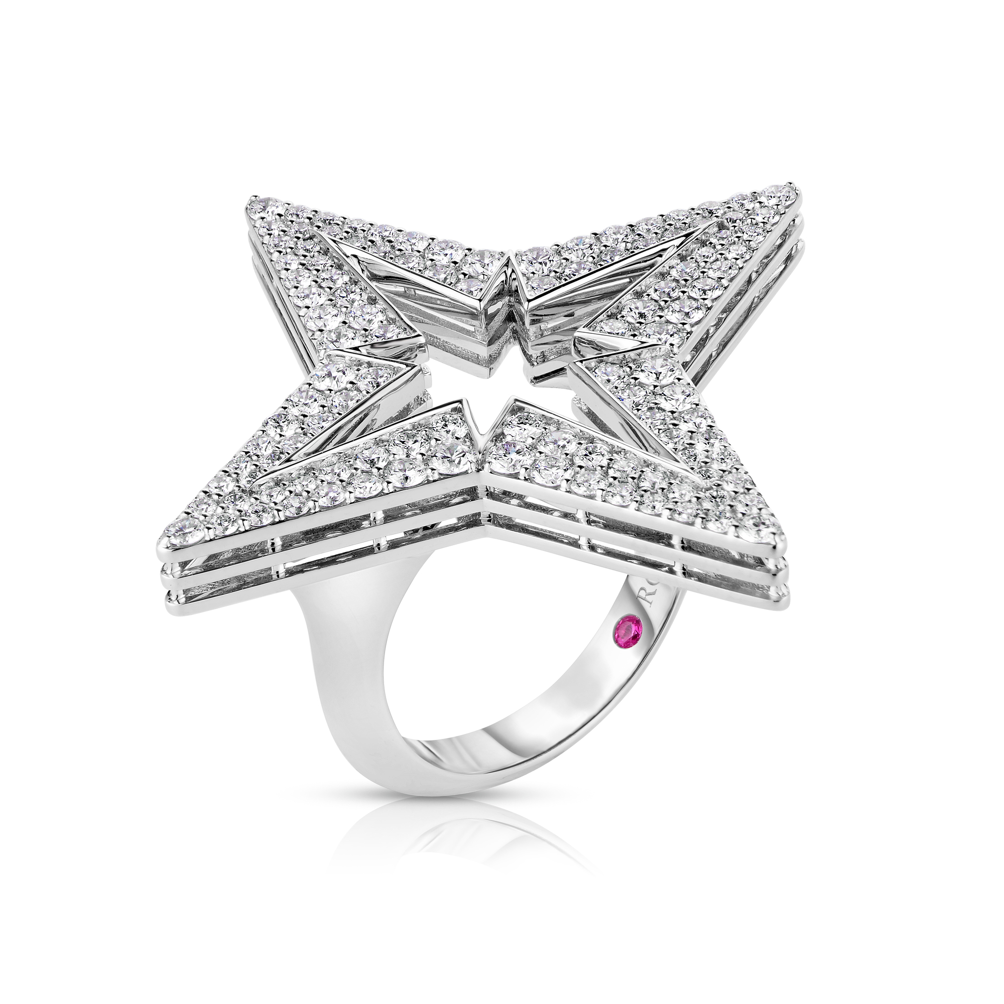 18k White Gold Stardust Large Pave Diamond Star Ring