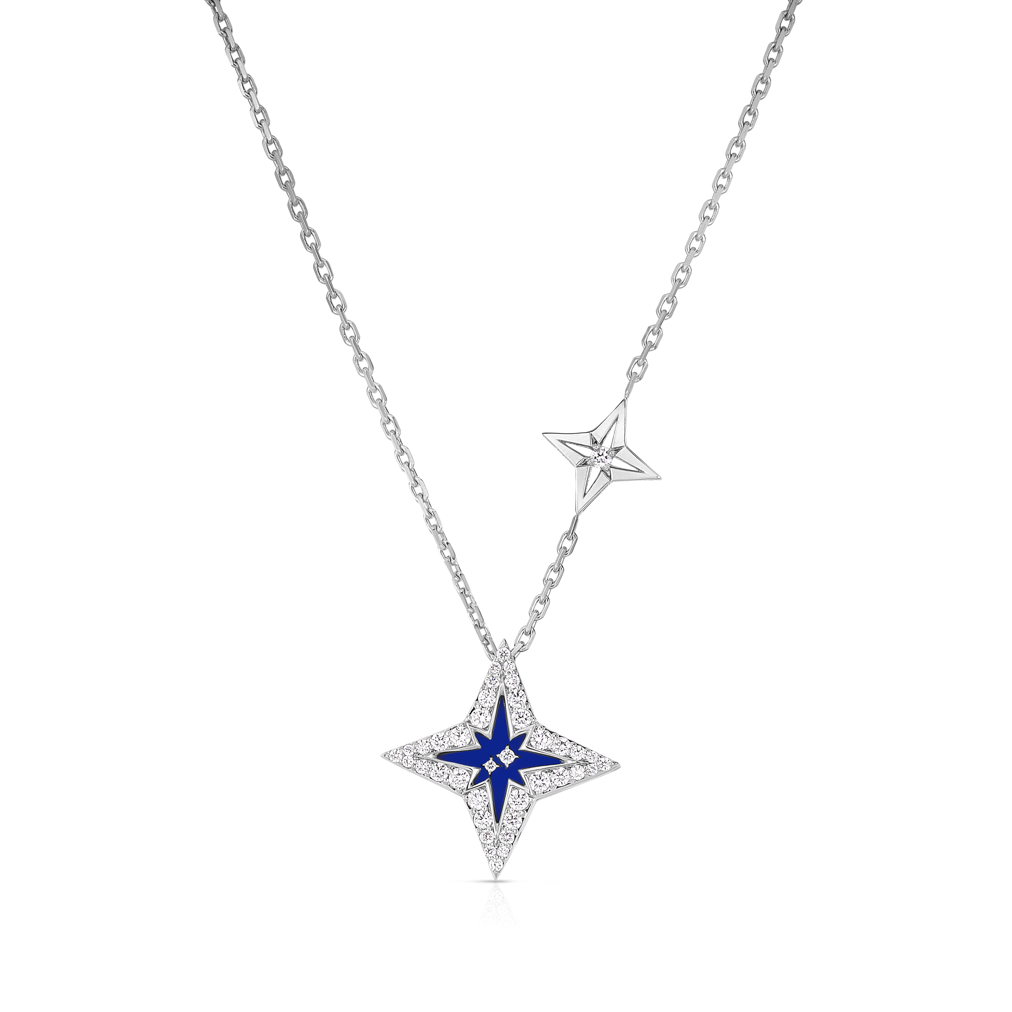 18k White Gold Stardust Small Pave Diamond & Blue Ceramic Star Necklace