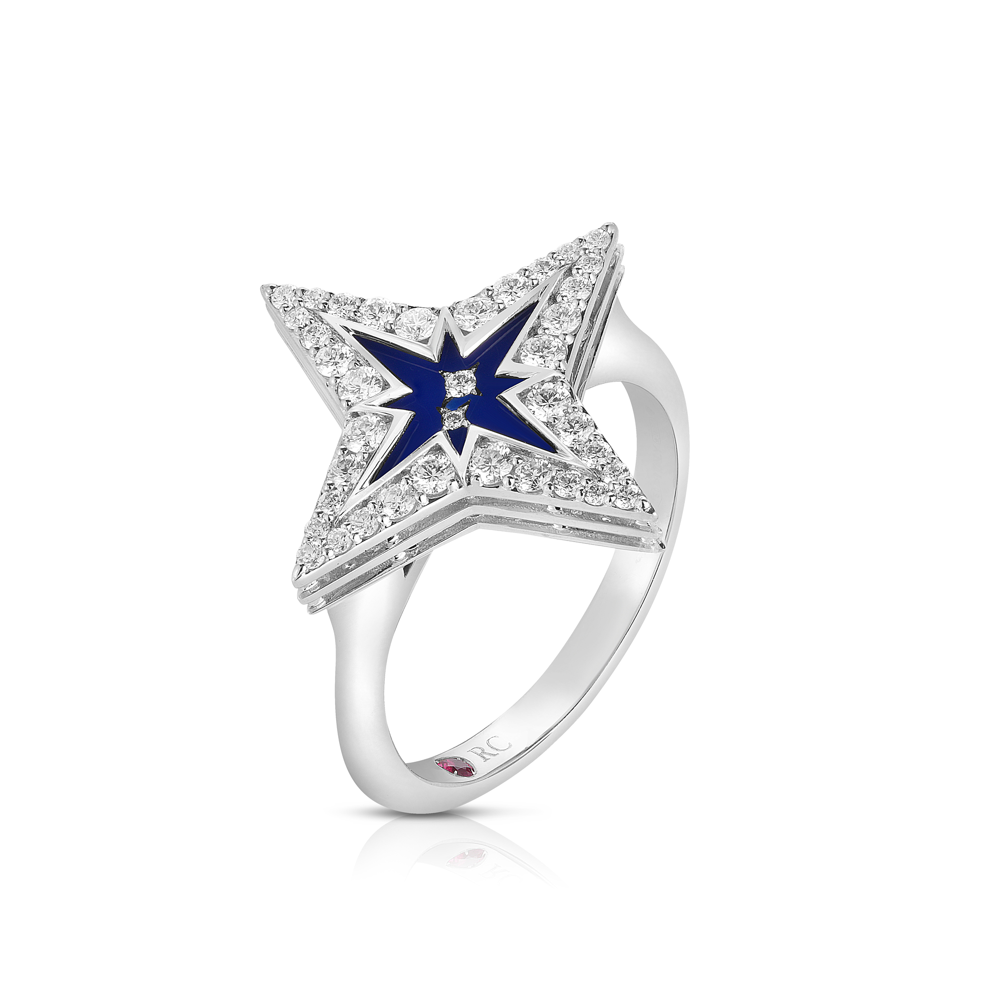 18k White Gold Stardust Small Pave Diamond & Blue Ceramic Star Ring